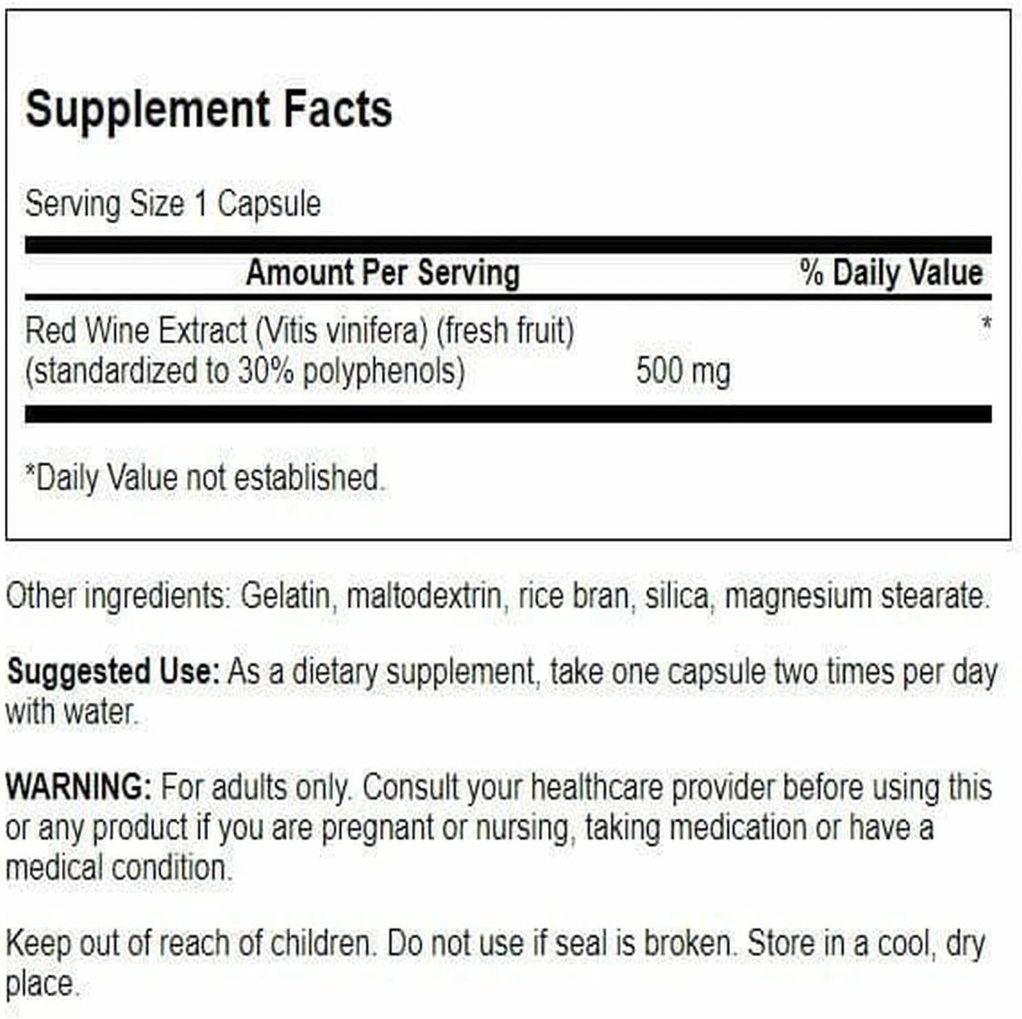 Swanson Red Wine Extract Antioxidant Support 500 mg, 90 Capsules | Delivers the Health Benefits of Red Wine Alcohol Free