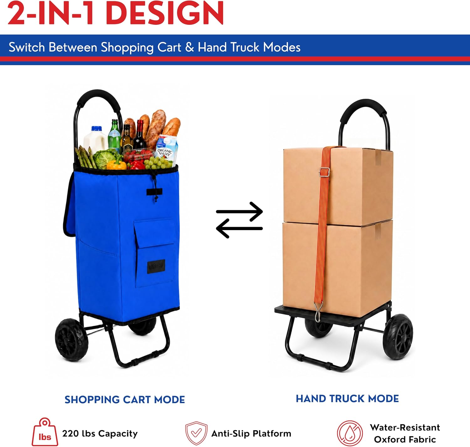Shopping Cart, Super Loading Grocery Trolley, 220 lbs Capacity