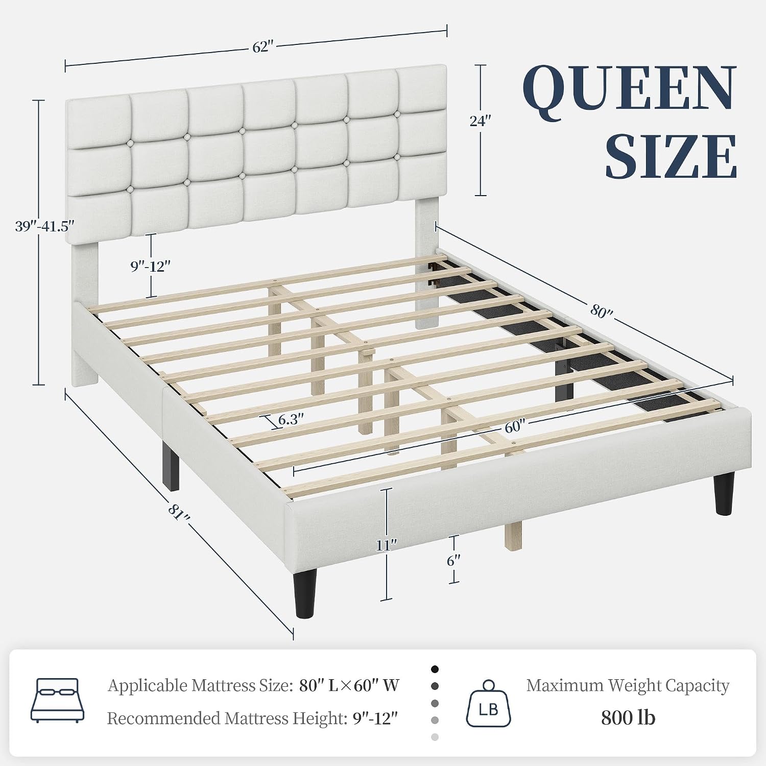 Yaheetech Full Size Upholstered Tufted Bed Frame with Headboard, Dark Gray | Sturdy engineered wood frame with linen fabric upholstery features a soft tufted headboard for easy assembly and support