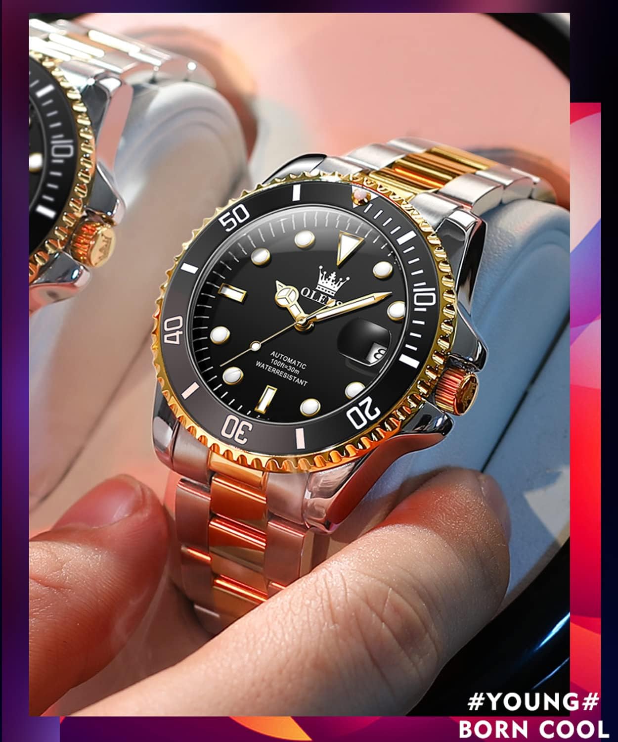OLEVS Watch Men Luxury Dress Stainless Steel Date Analog Watch Waterproof