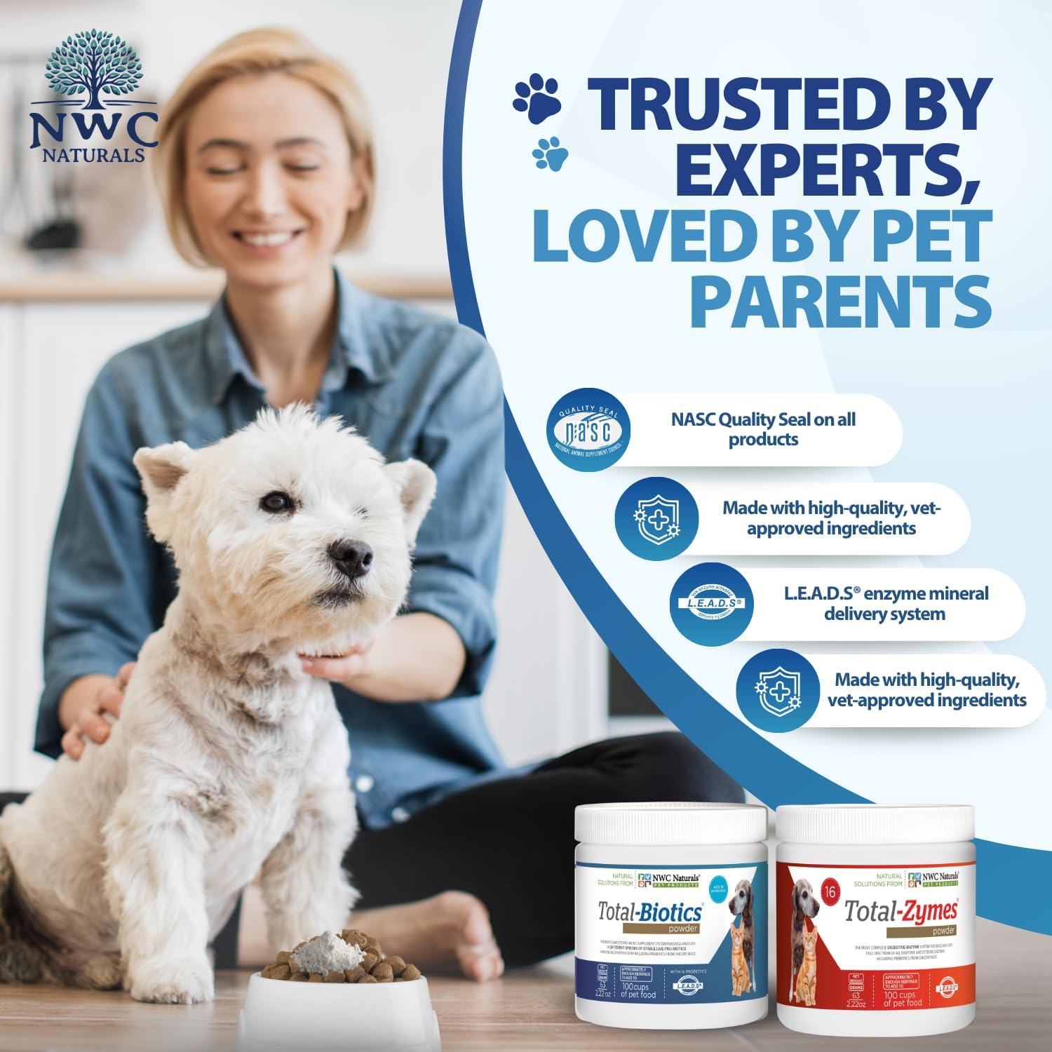 Pet Probiotic and Digestive Enzyme Powder Twin Pack, 2 Jar Set | 14 Probiotic Strains, 16 Digestive Enzymes, Flavorless Powders Blend with Pet Food, Each Jar Covers About 365 Cups of Food