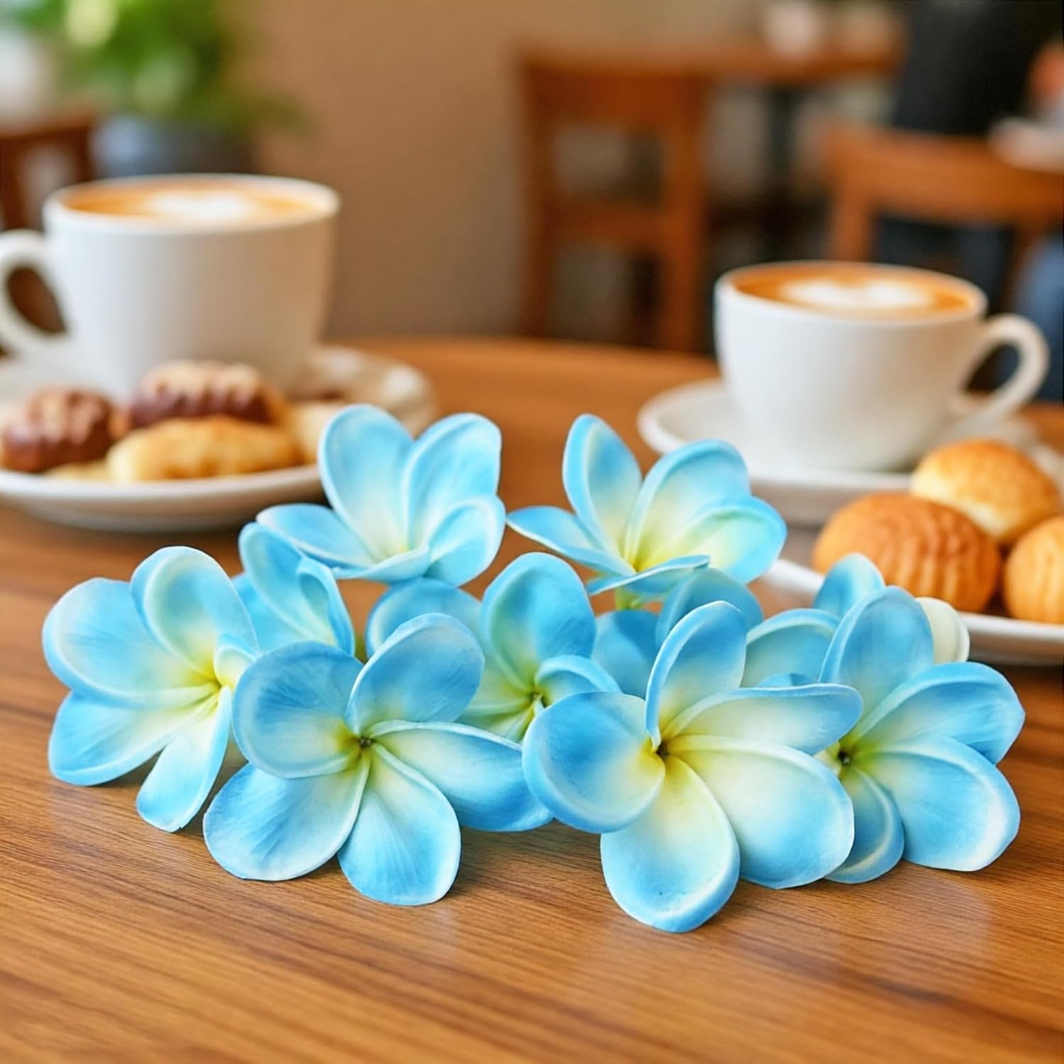 10PCS Artificial Plumeria Flowers with Stem, Apricot | Natural Real Touch,DIY Cake Decoration, Hawaiian Part, Luau Decor, Wedding Bouquets