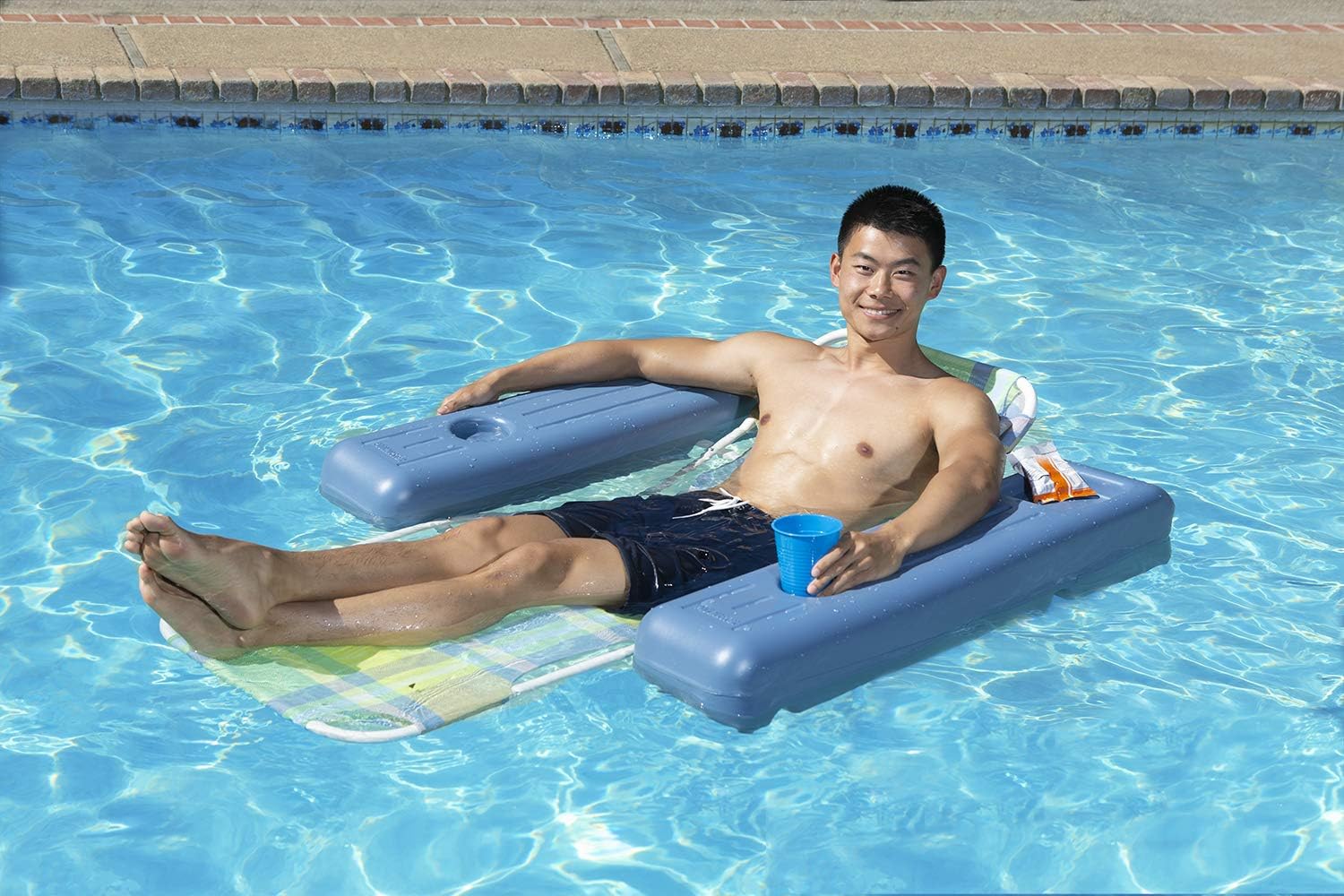Poolmaster Caribbean Retro Floating Chaise Pool Lounge Chair for Adults, Plaid