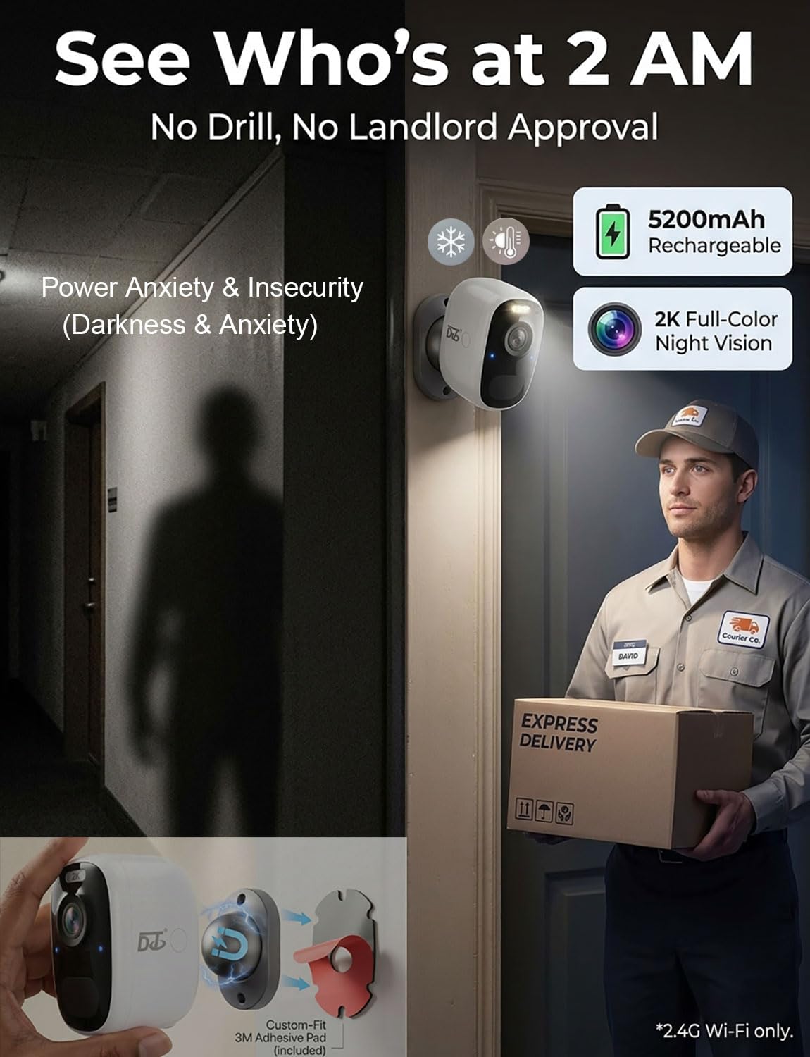 DCT Magnetic Security Camera Outdoor: See Who at Door in 2K - 10s No-Drill