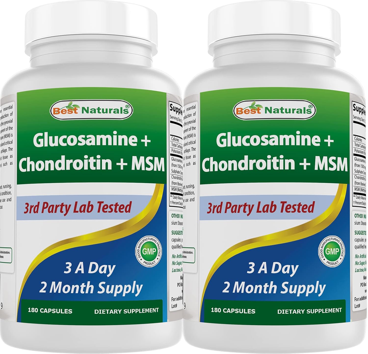 Best Naturals Glucosamine Chondroitin and MSM (Non-GMO) - Promotes Joint Health - 180 Count