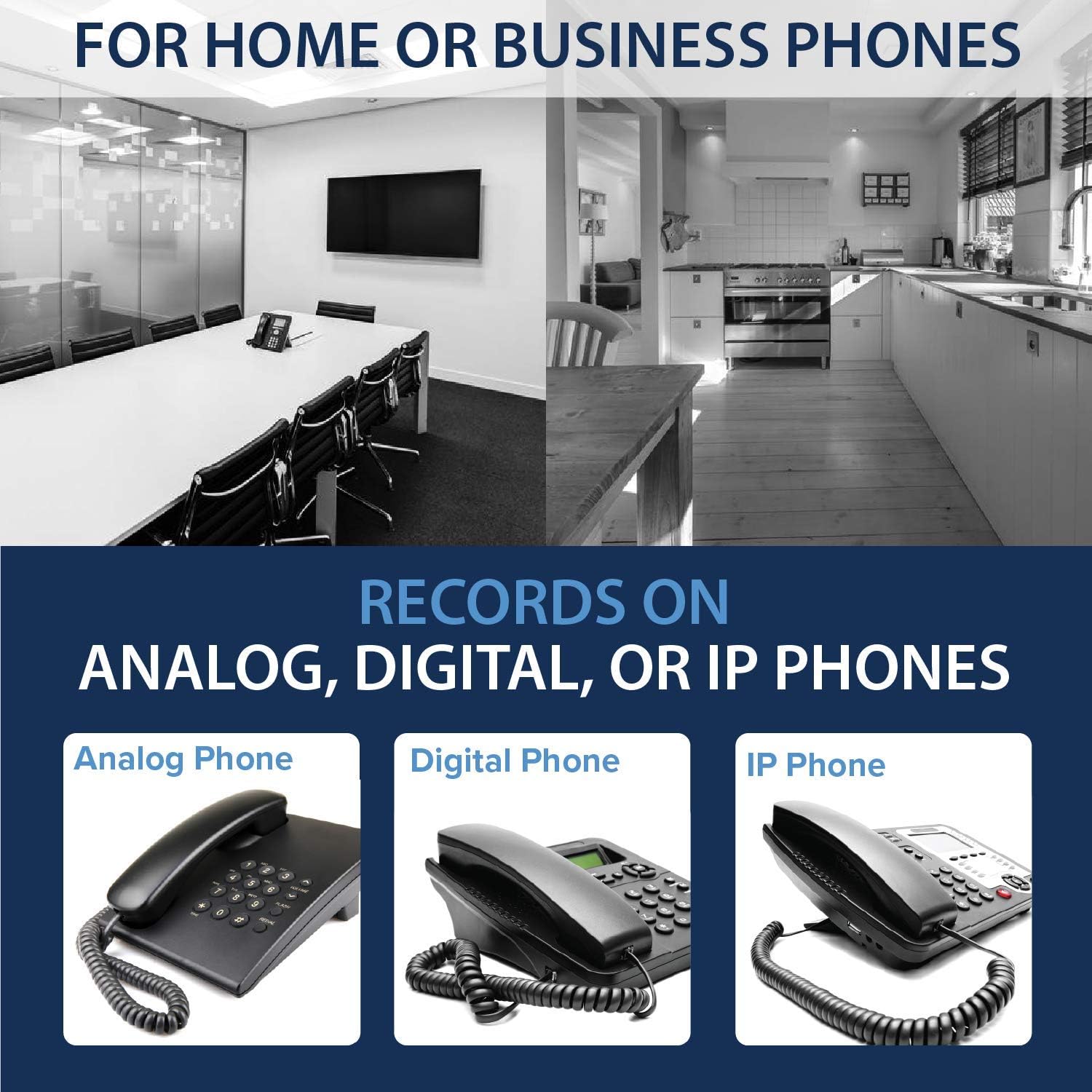 TR600 Landline Phone Call Recorder for Analog/IP/Digital Lines, Automatic Telephone Recording Device - 16GB