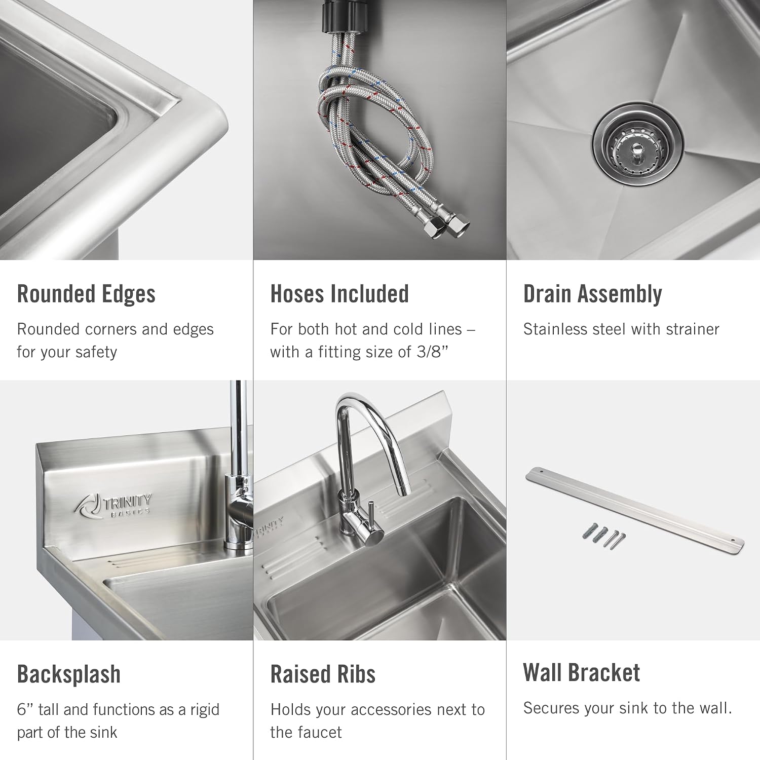 TRINITY BASICS 21.5in Freestanding Stainless Steel Utility Sink, NSF Sink For Laundry Room, Garage, Shop, Kitchen Prep, Food Truck, Dog Wash
