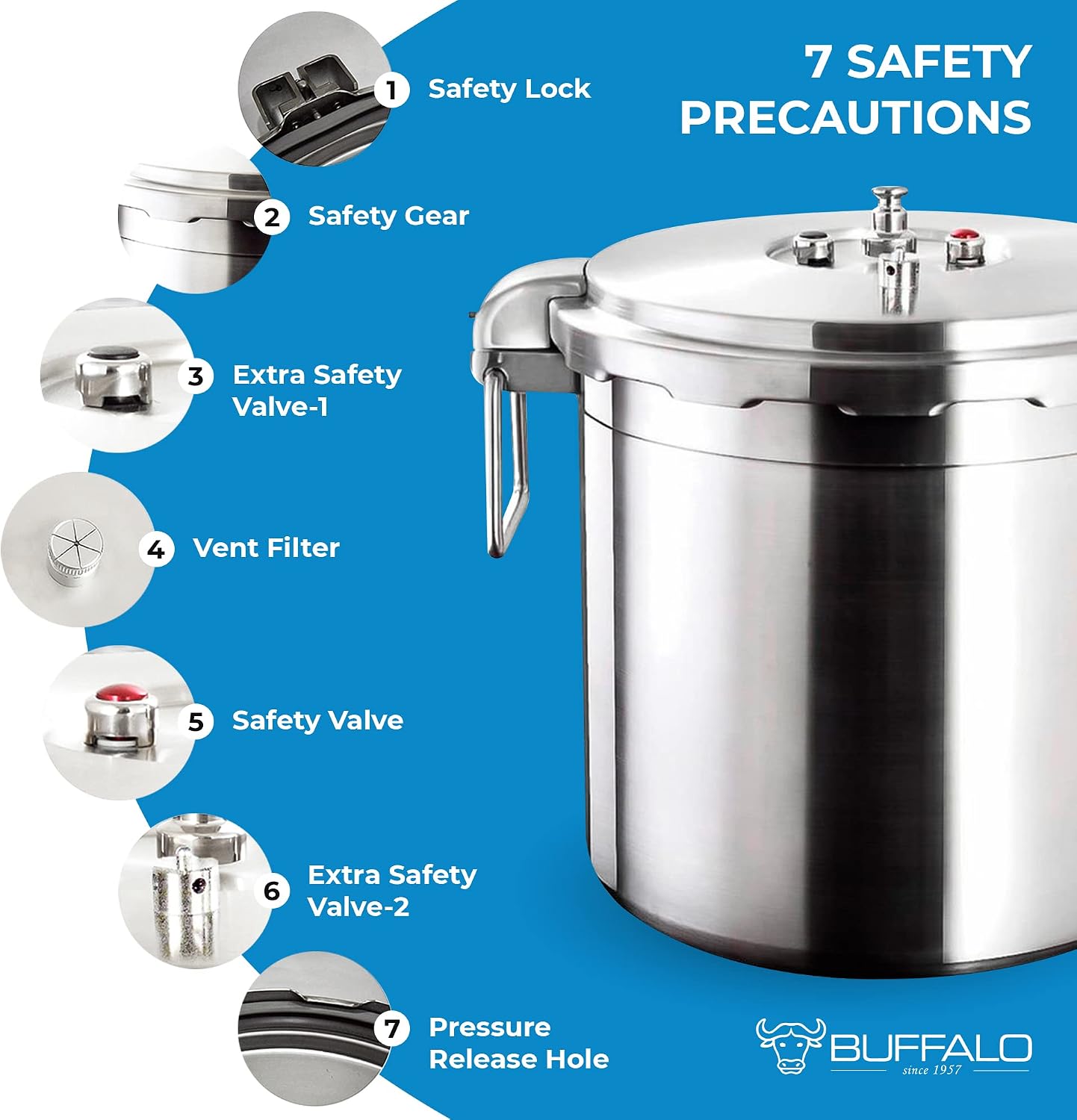 Buffalo 15 Qt Pressure Cooker Stainless Steel - Large Stove Top Canner | 15 Quart Pressure Canners for Canning - Easy to Clean Pressure Canning Pot with Lid - Can Cooker - QCP415