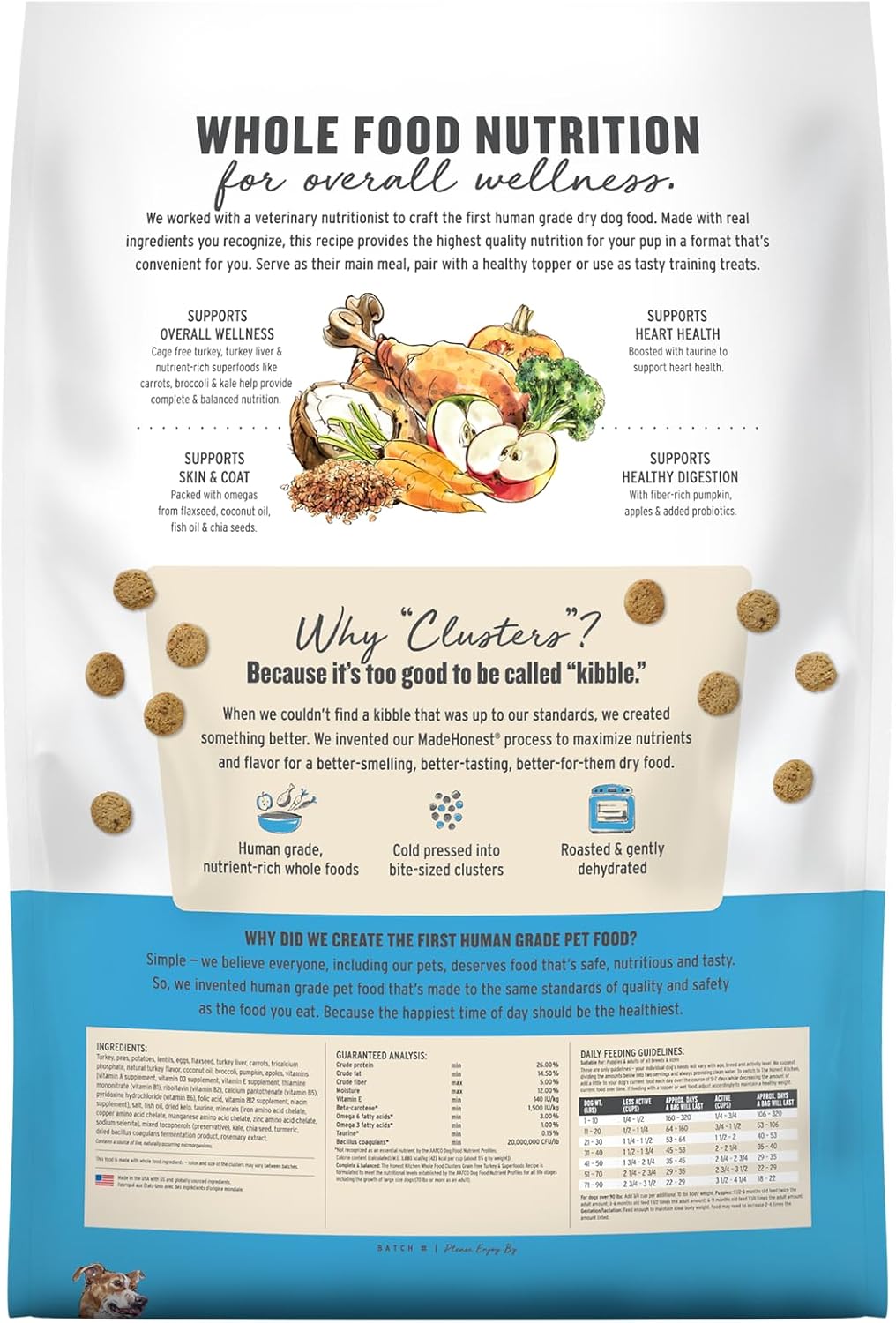 The Honest Kitchen Grain Free Beef & Superfoods Whole Food Clusters, Human Grade Dry Dog Food, Vet-Crafted Nutritional Support for Skin, Coat, Digestion & Overall Wellness, 20 lb Bag