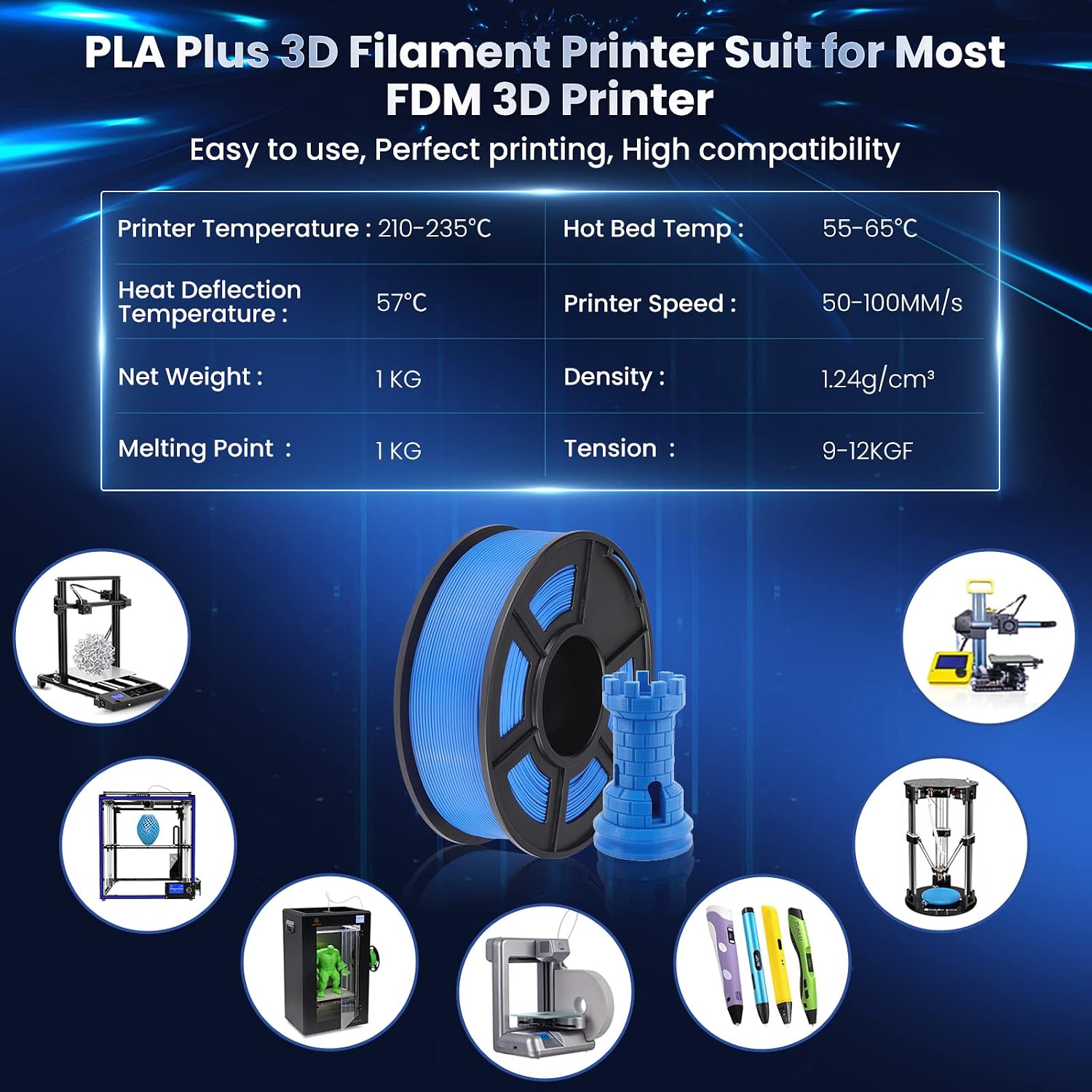 SUNLU PLA Plus Filament 1.75mm White 1KG
