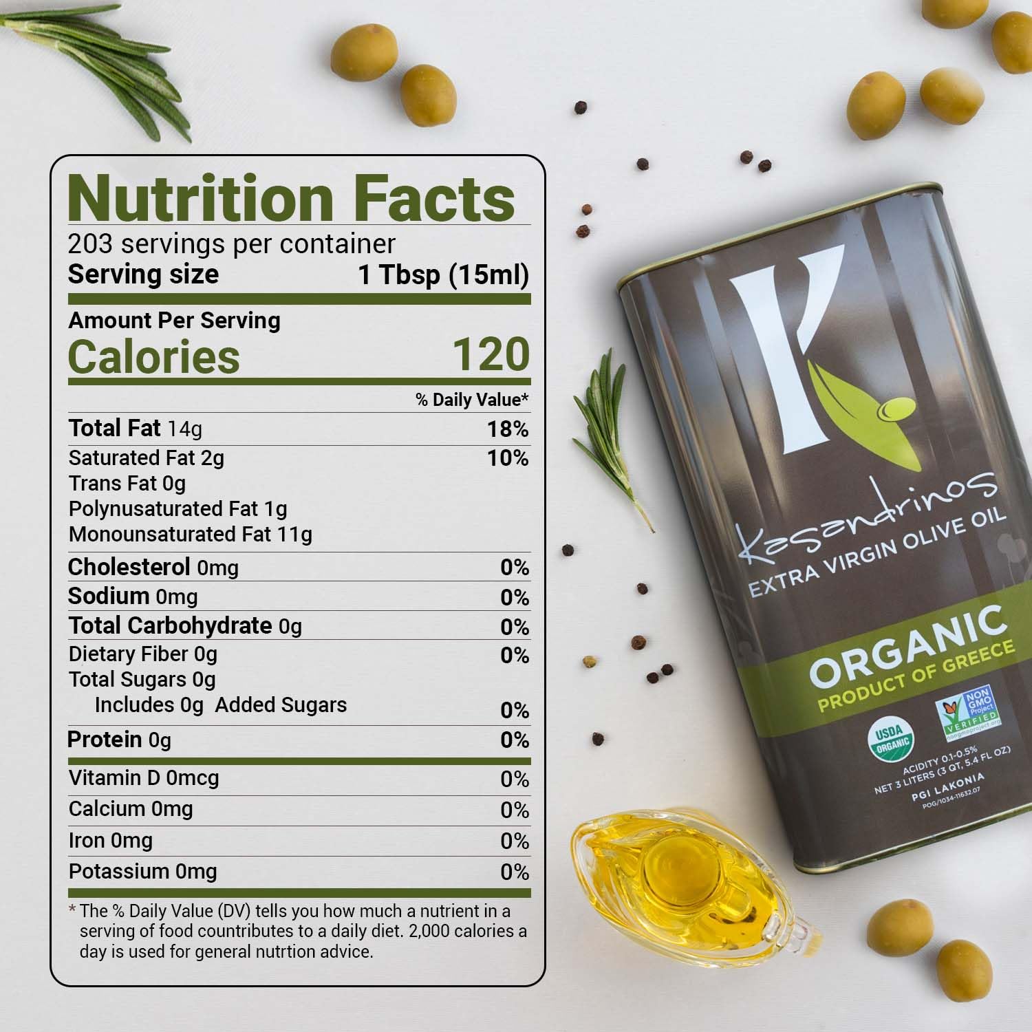 Kasandrinos Organic Olive Oil Extra Virgin, Polyphenol Rich Greek Olive Oil, 100% Organic First Cold Pressed, Mild + Delicate Flavor, Verified by Non GMO, 500 ml / 16.9 oz