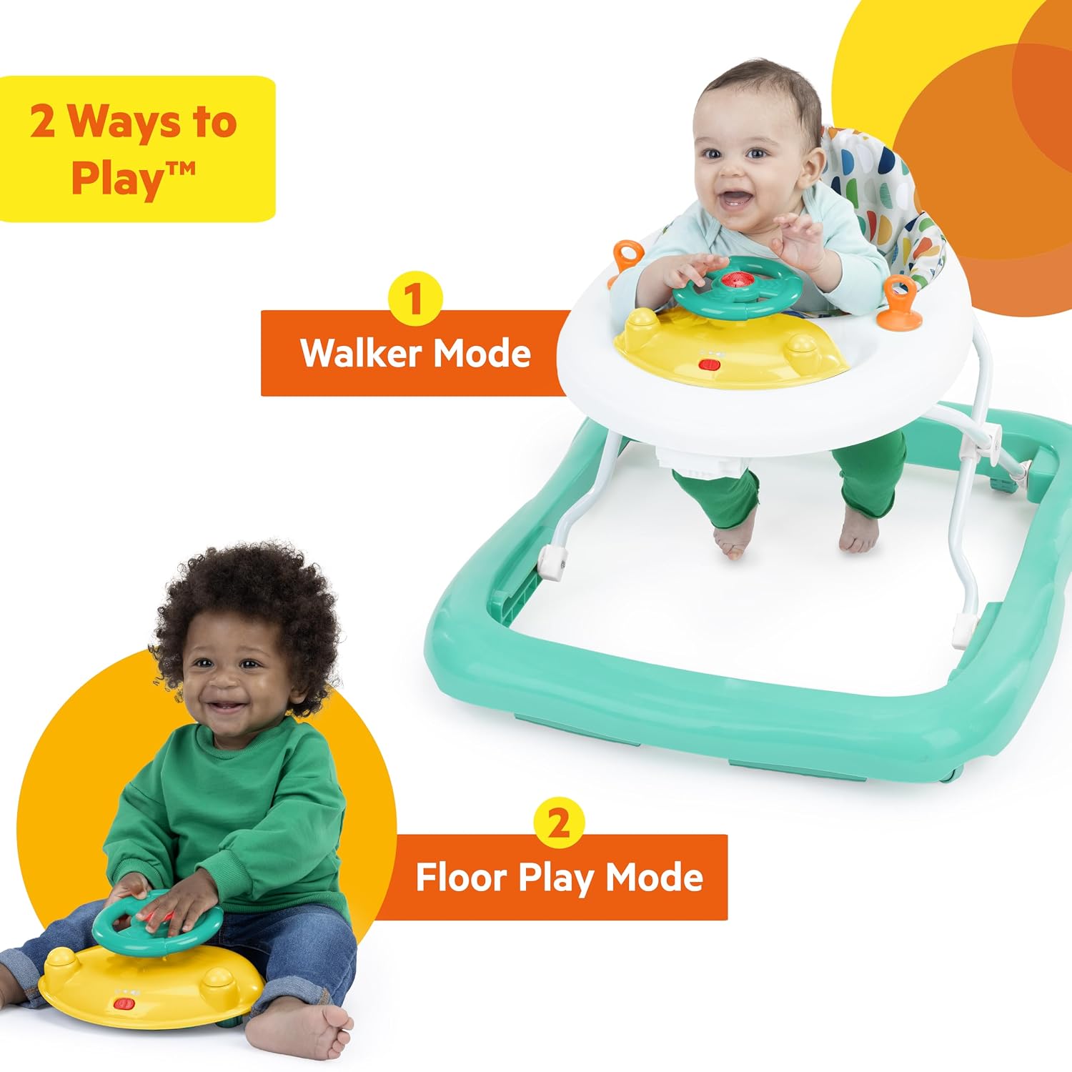 Bright Starts JuneBerry Walk-A-Bout Baby Walker and Entertainer, with Easy Fold Frame for Storage, Ages 6 Months +