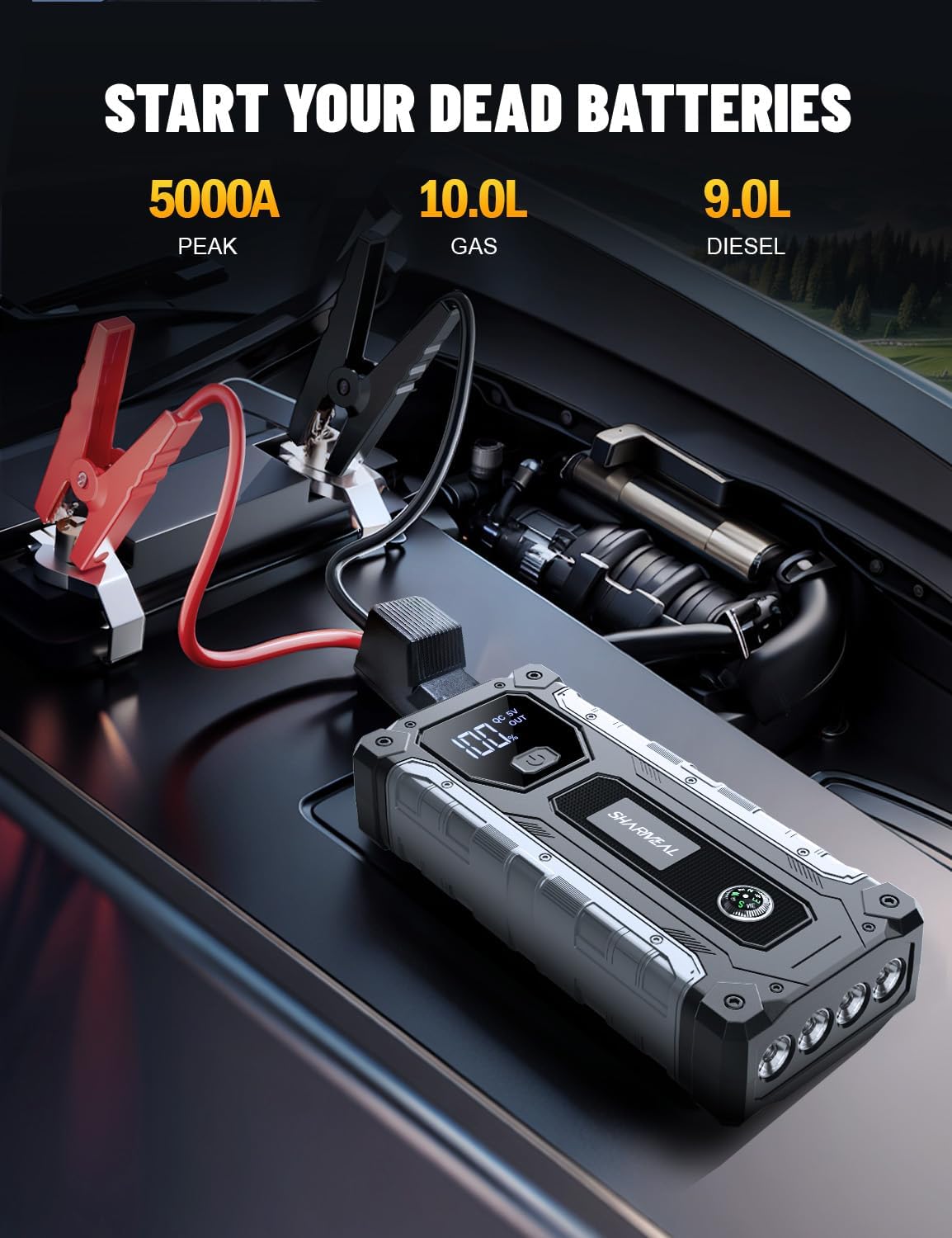 Sharmeal Car Battery Jump Starter 7000A, Jump Starter Battery Pack for All Gas and 12.0L Diesel, 12V Portable Jump Box with LED Light