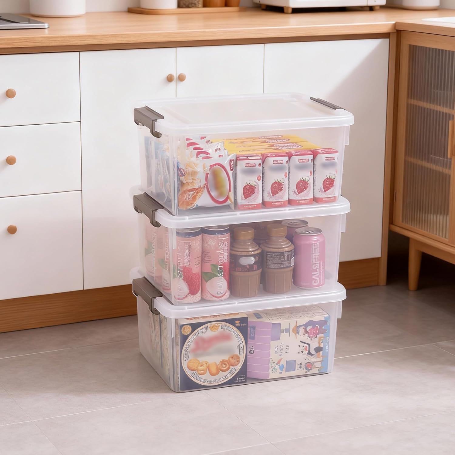 Citylife 10Packs 1.3Qt Small Storage Bins with Lids,Stackable Clear