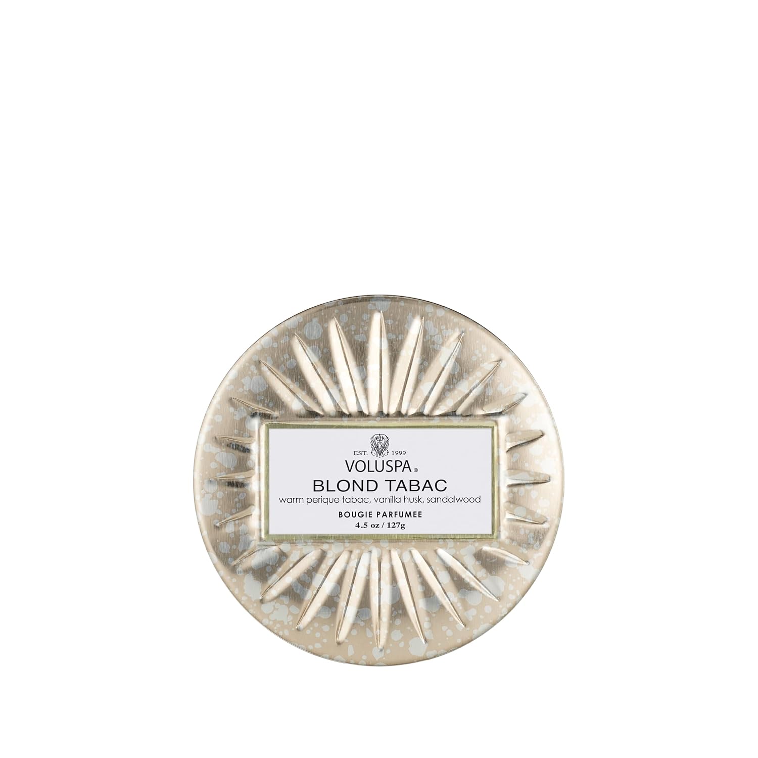 Voluspa Bourbon Vanille, Mini Tin Candle, 4 oz, 25 Hour Burn Time, Coconut Wax for Clean Burning, Handcrafted in the USA