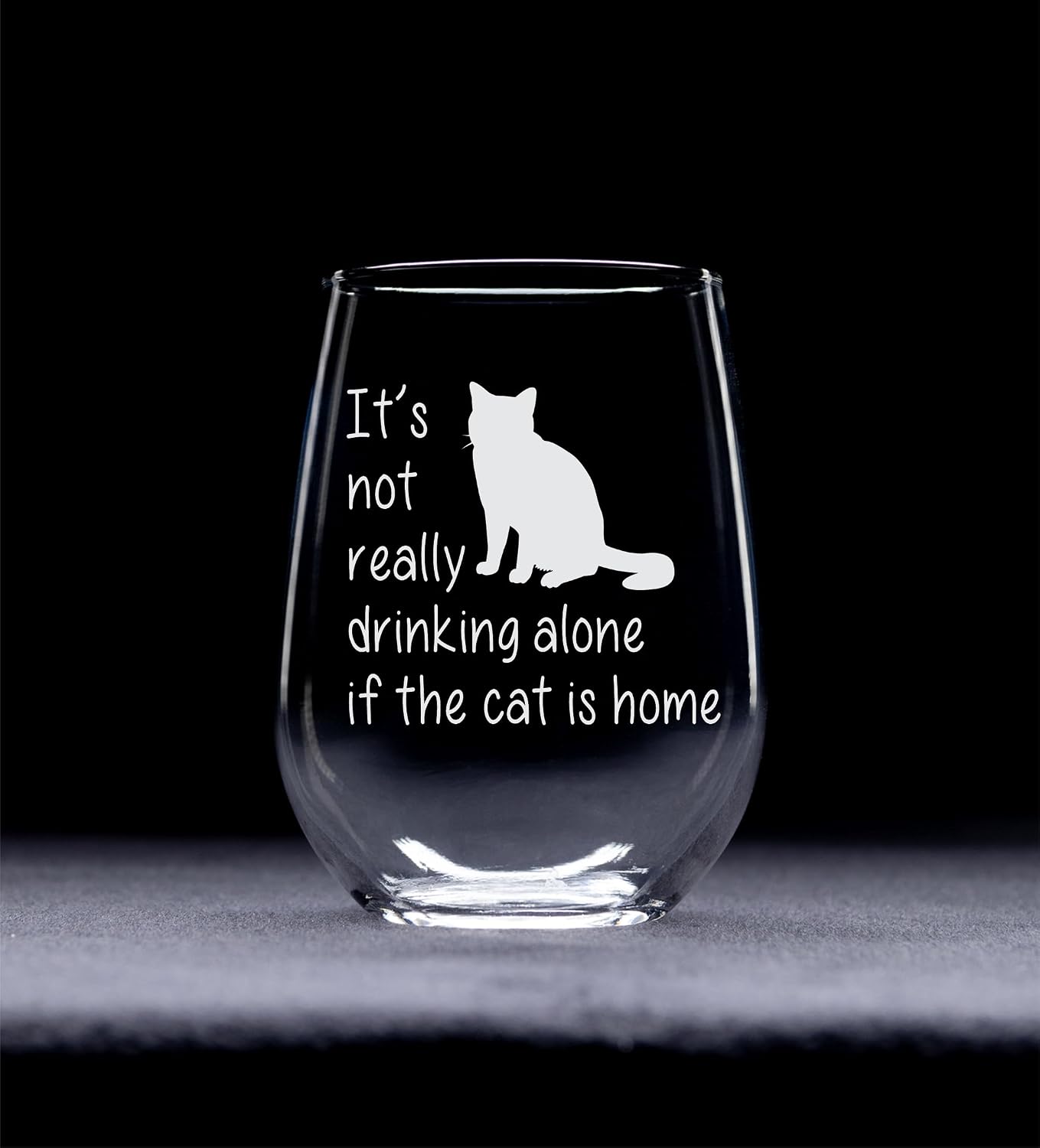 C M The Cat is Home Funny Stemless Wine Glass, Style C1 | Cat Themed Gift, For Women and Men, 17 oz