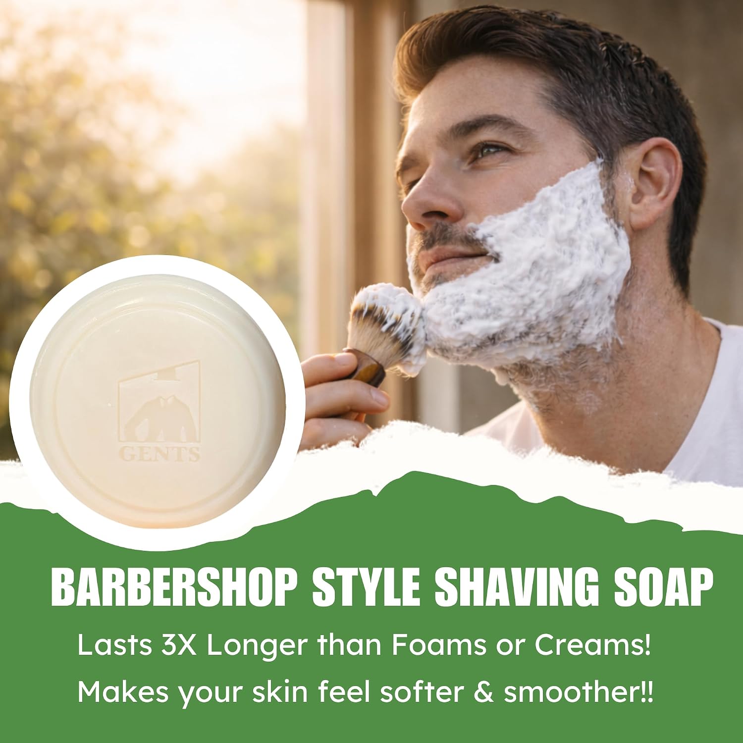 GENTS Men’s Shave Soap, 97% Natural Cedar Pine Scent, Rich Lather Wet Shaving, Traditional Shaving Soap for Men, 3oz Puck