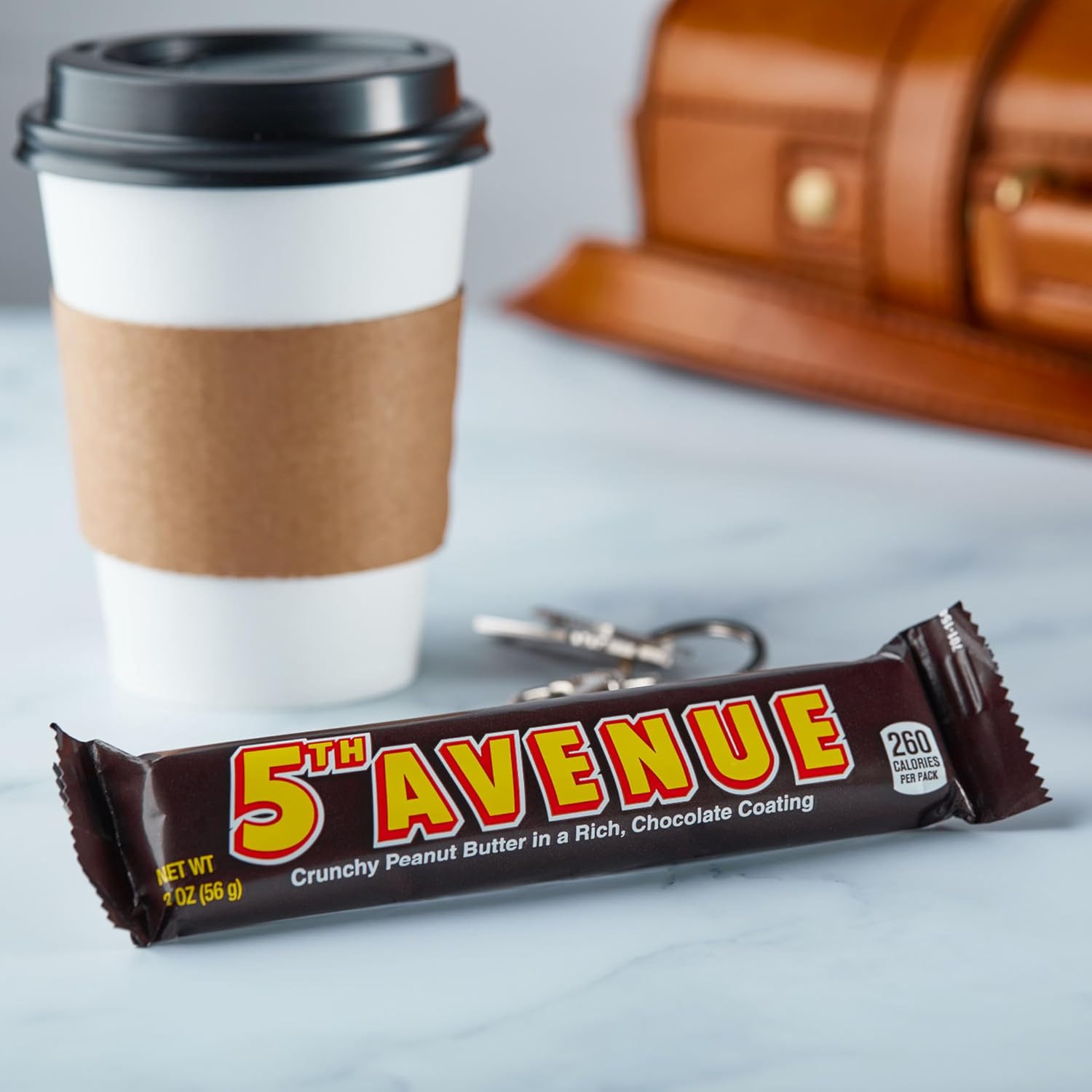 5TH AVENUE Chocolate Coated Peanut Butter Candy Bars, 2 oz, 18 Ct | Crunchy peanut butter candy bars coated in rich chocolate, ideal for vending, gifting and snack breaks.