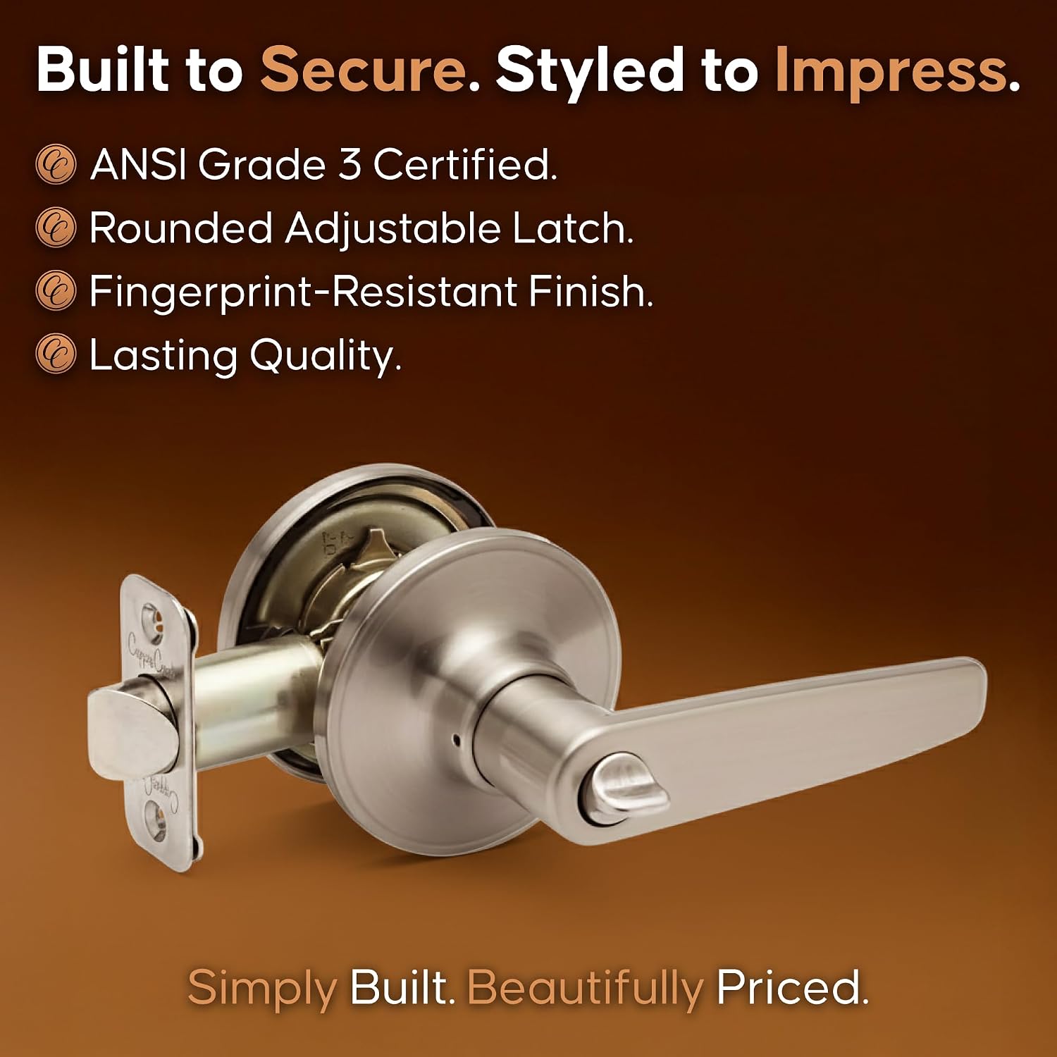 Copper Creek DL1231SS Daley Push Button Privacy Door Lever, Satin Stainless