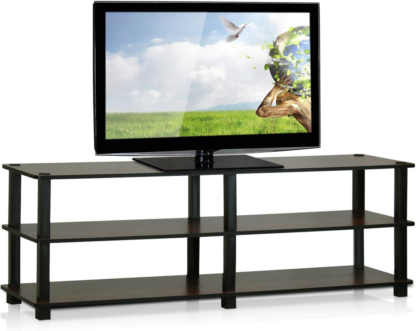 Furinno Turn-S-Tube No Tools 3-Tier Entertainment TV Stands, Dark Cherry and Black