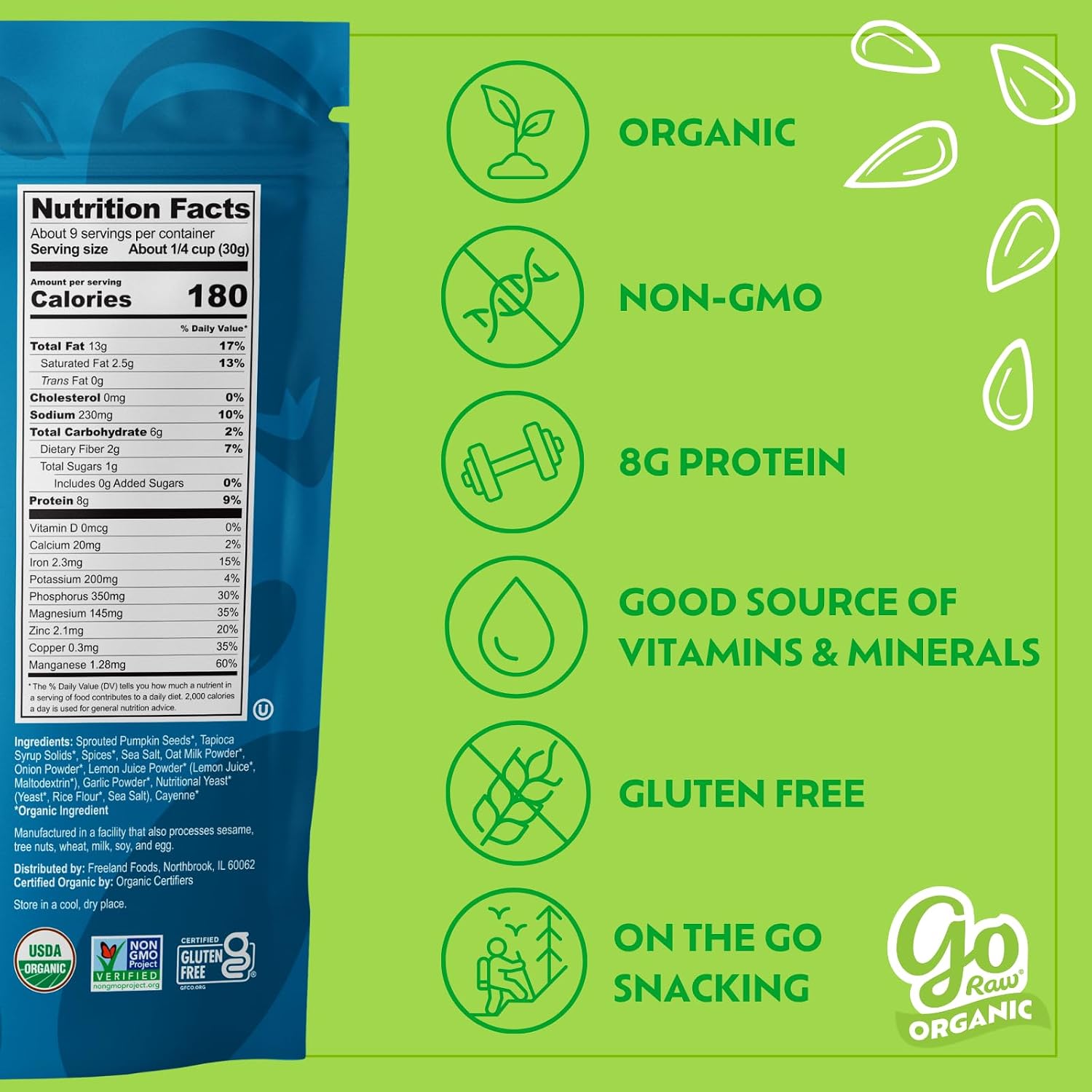 Go Raw Organic Sprouted Pumpkin Seeds - Sea Salted Pepita Snack | Keto, Non-GMO, Vegan, Gluten-Free, Kosher, Paleo, Protein-Packed Superfood, Healthy Vegan Snack for Adults and Kids, 14oz Bag