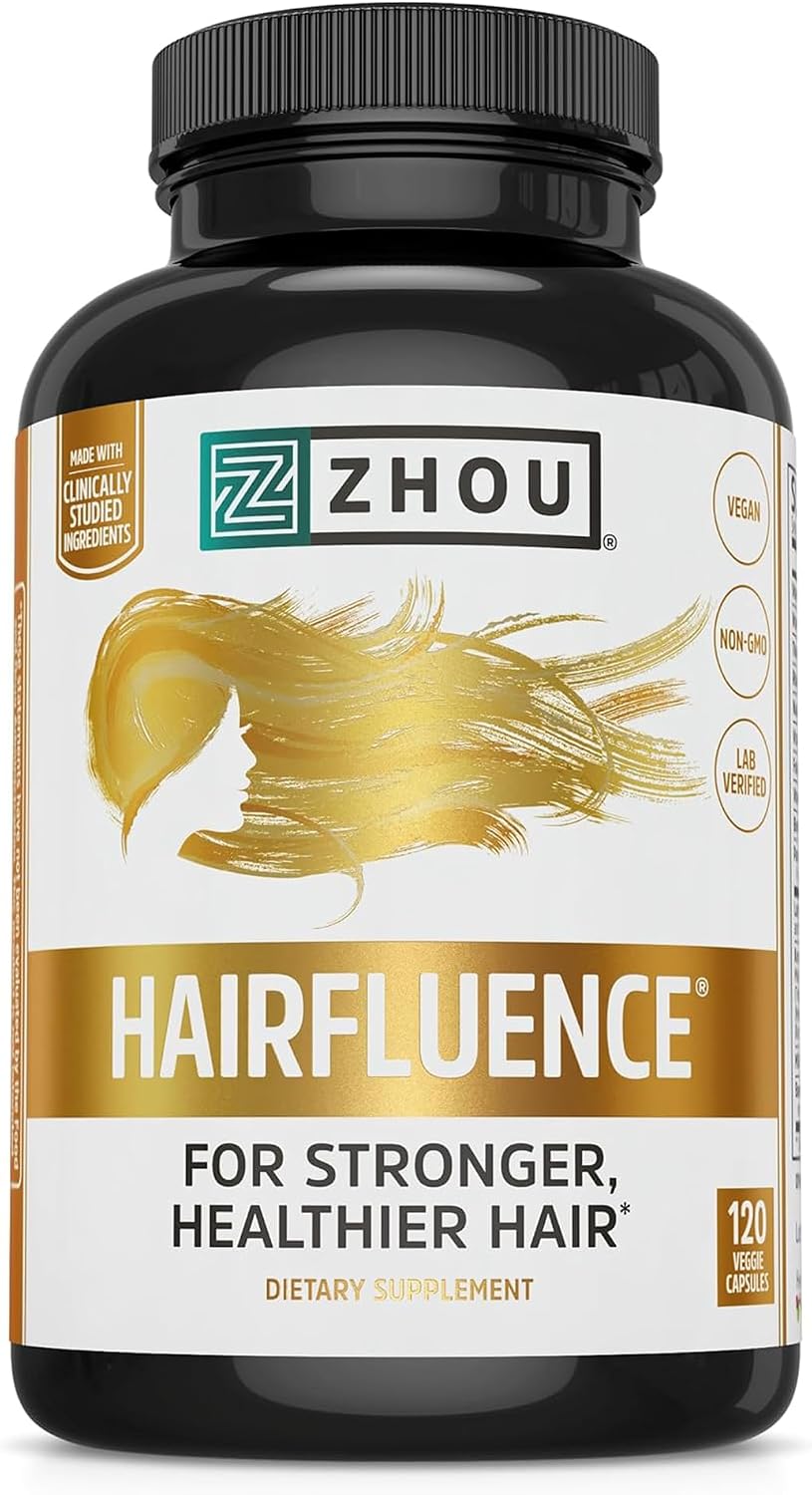 Zhou Hairfluence Supplement - 60 Veggie Capsules (Pack of 1) | Vegan Biotin Supplement for Hair Growth for Men & Women, Supports Stronger & Healthier Hair & Nails