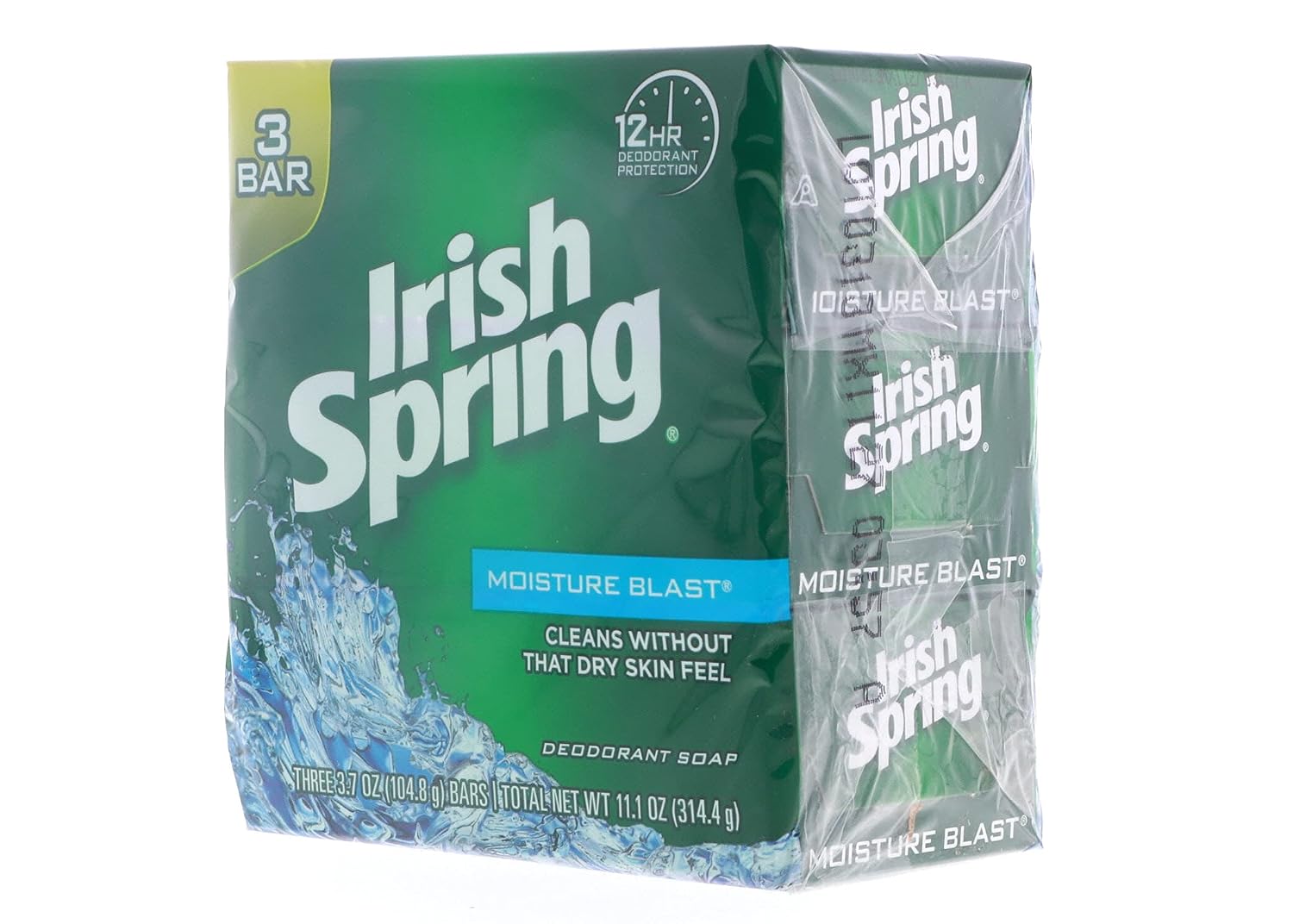 Irish Spring Deodorant Soap, Moisture Blast, 3.7 Ounce (Pack of 3)