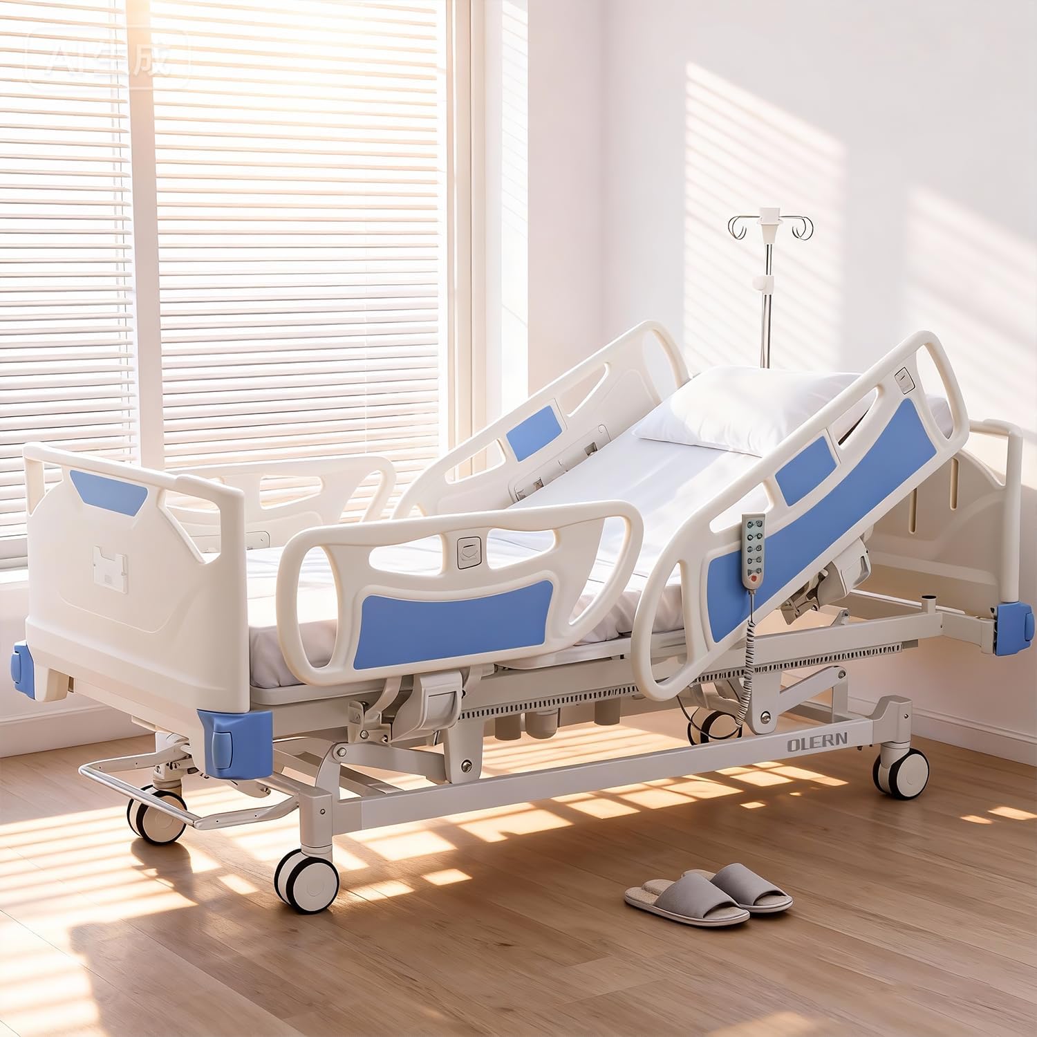Premium 3 Function Full Electric Hospital Bed,Adjustable Medical Bed | 550LBS,4.7" Waterproof Mattress,Adjustable Height,One-Click CPR,Iv Pole,Germany Moter for Home Use Hospital Nursing Clinic