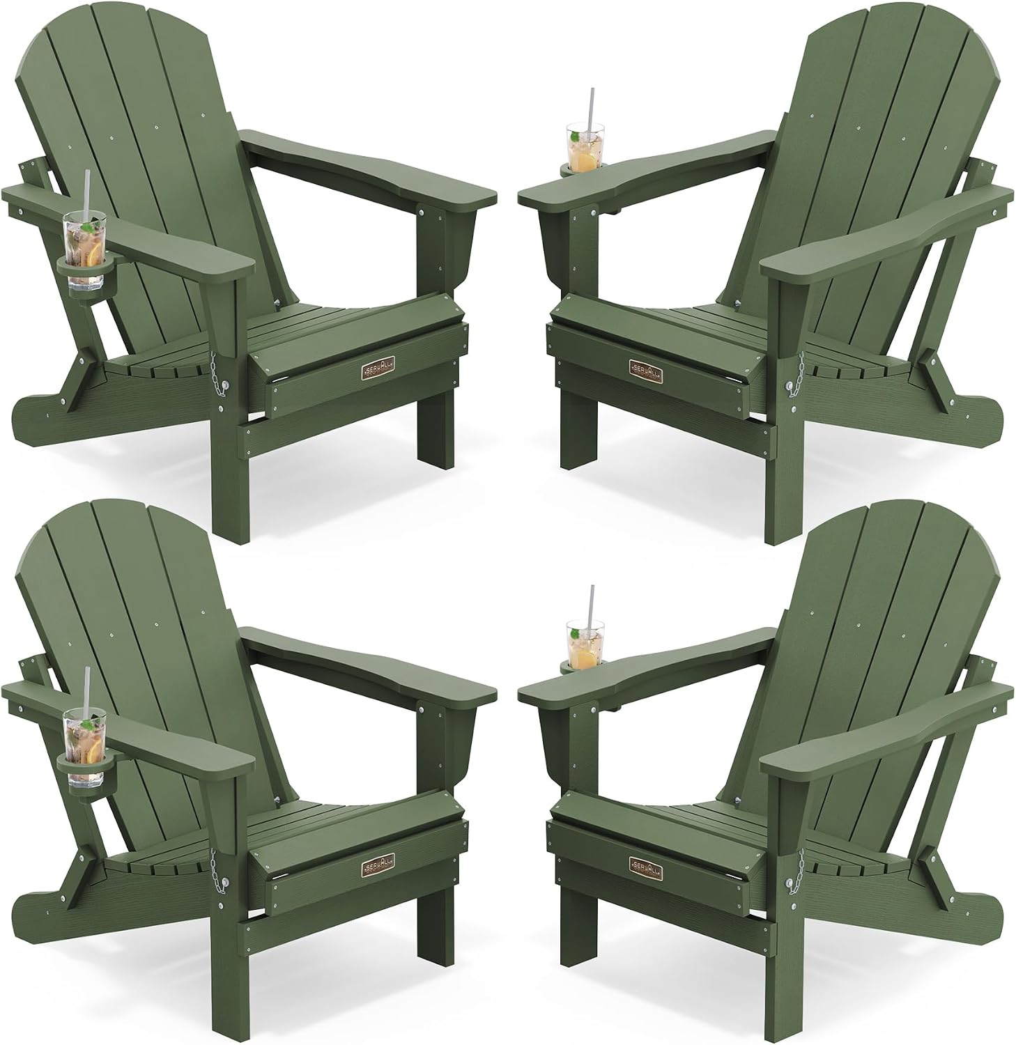SERWALL Folding Adirondack Chairs with Cup Holder, Outdoor Fire Pit - Blue