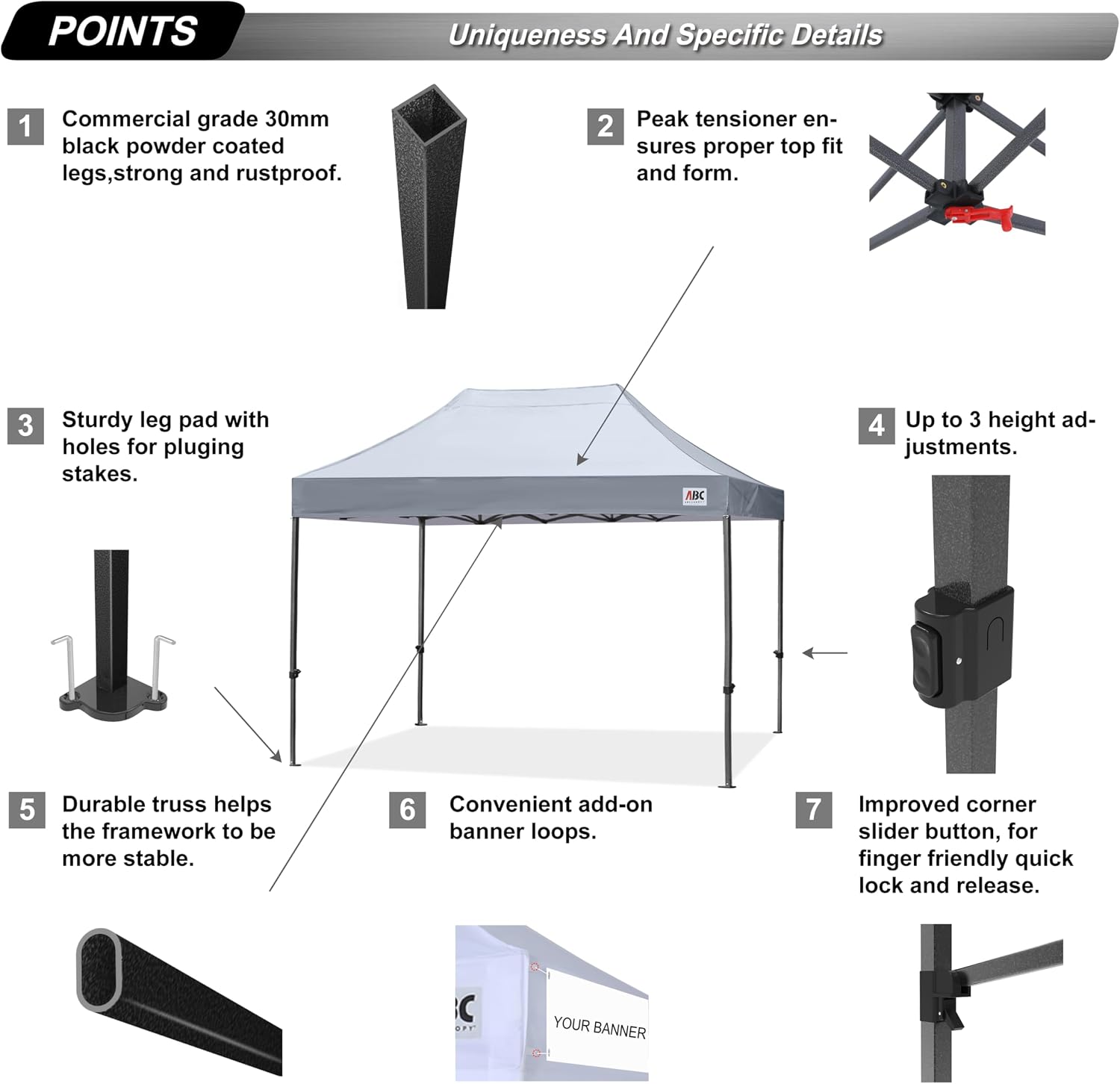 ABCCANOPY Patio Pop Up Canopy Tent 10x10 Commercial-Series (Black)