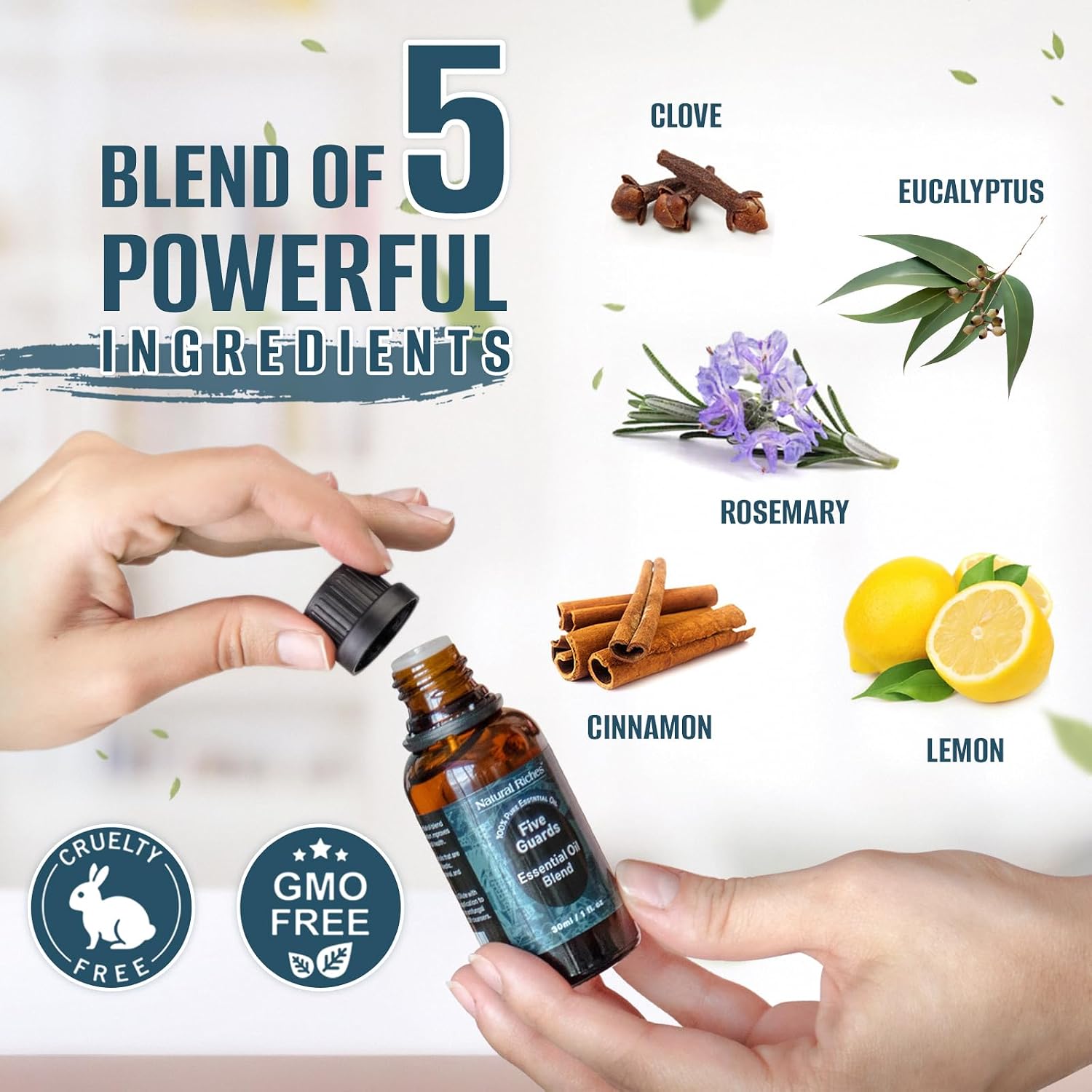 Five Guards Essential Oil Blend 30 ml Health Shield for Aromatherapy | With Clove, Cinnamon, Lemon, Rosemary & Eucalyptus - Natural Riches