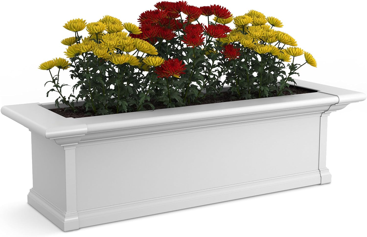 Mayne Yorkshire 60in Self-Watering Rectangular Window Box Planter, White | Self-watering, All season, Fade resistant, Customizable, Mounting brackets included, Built-in overflow, 15-year warranty
