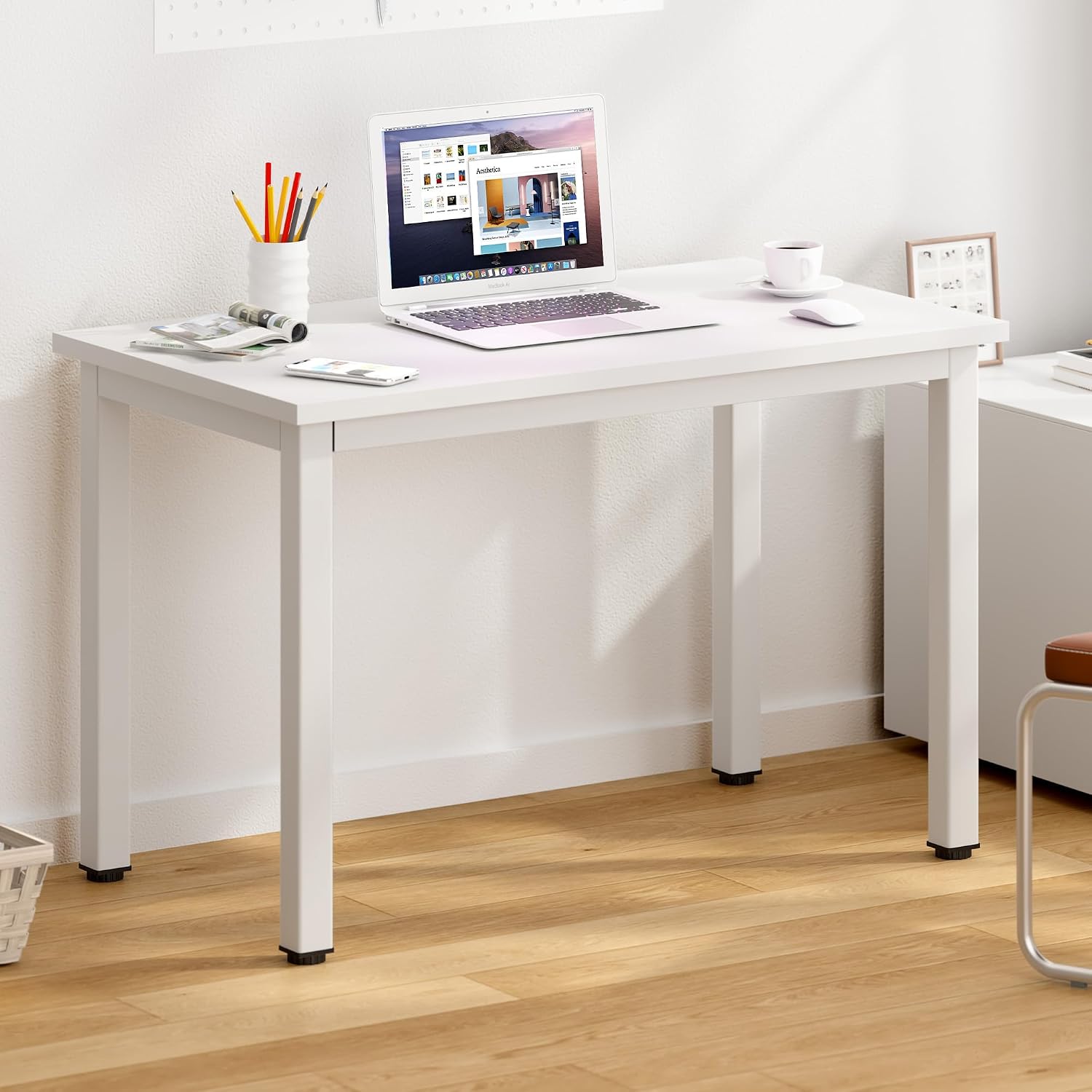 DlandHome 47 inches Medium Computer Desk for Bedroom, Retro