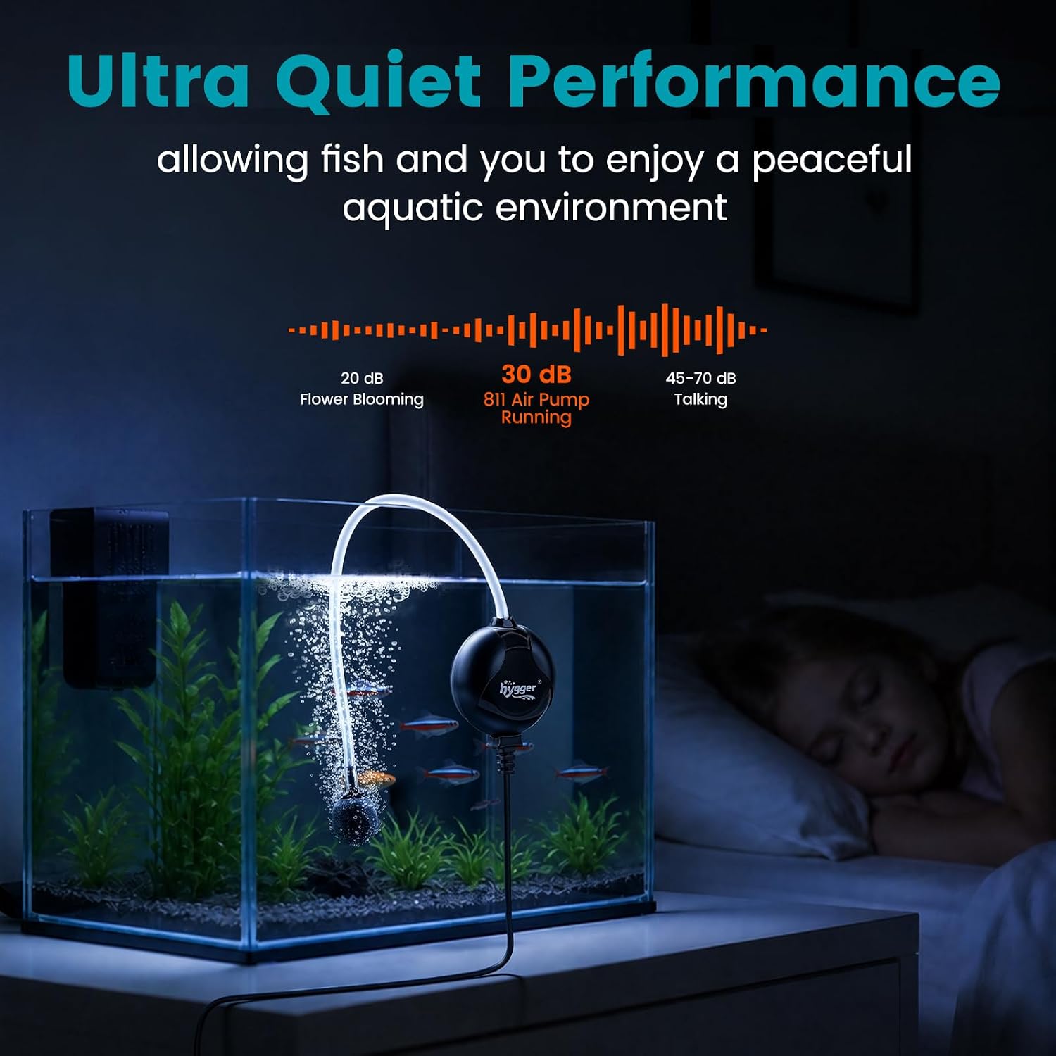 hygger Quiet Aquarium Air Pump 1.5 Watt Energy Saving Mini Oxygen Pump for 1-15 Gallon Fish Tank with Accessories White