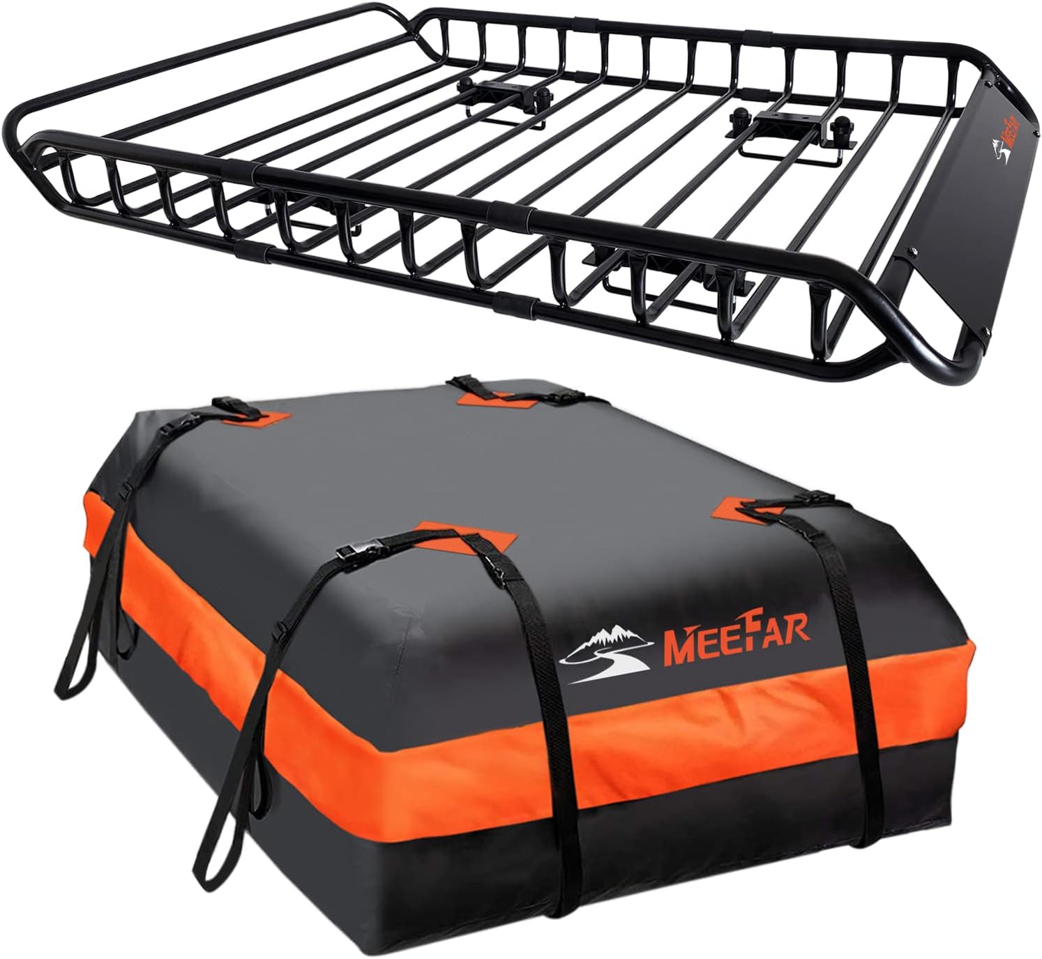 Roof Rack Rooftop Cargo Carrier Basket 65"*39"*6"+Waterproof Bag 20 Cu.Ft. | Roof Basket include Cargo Net with Hooks,Ratchet Straps,Combination Lock|200 Lbs Capacity,Universal Rooftop Large Roof Rack