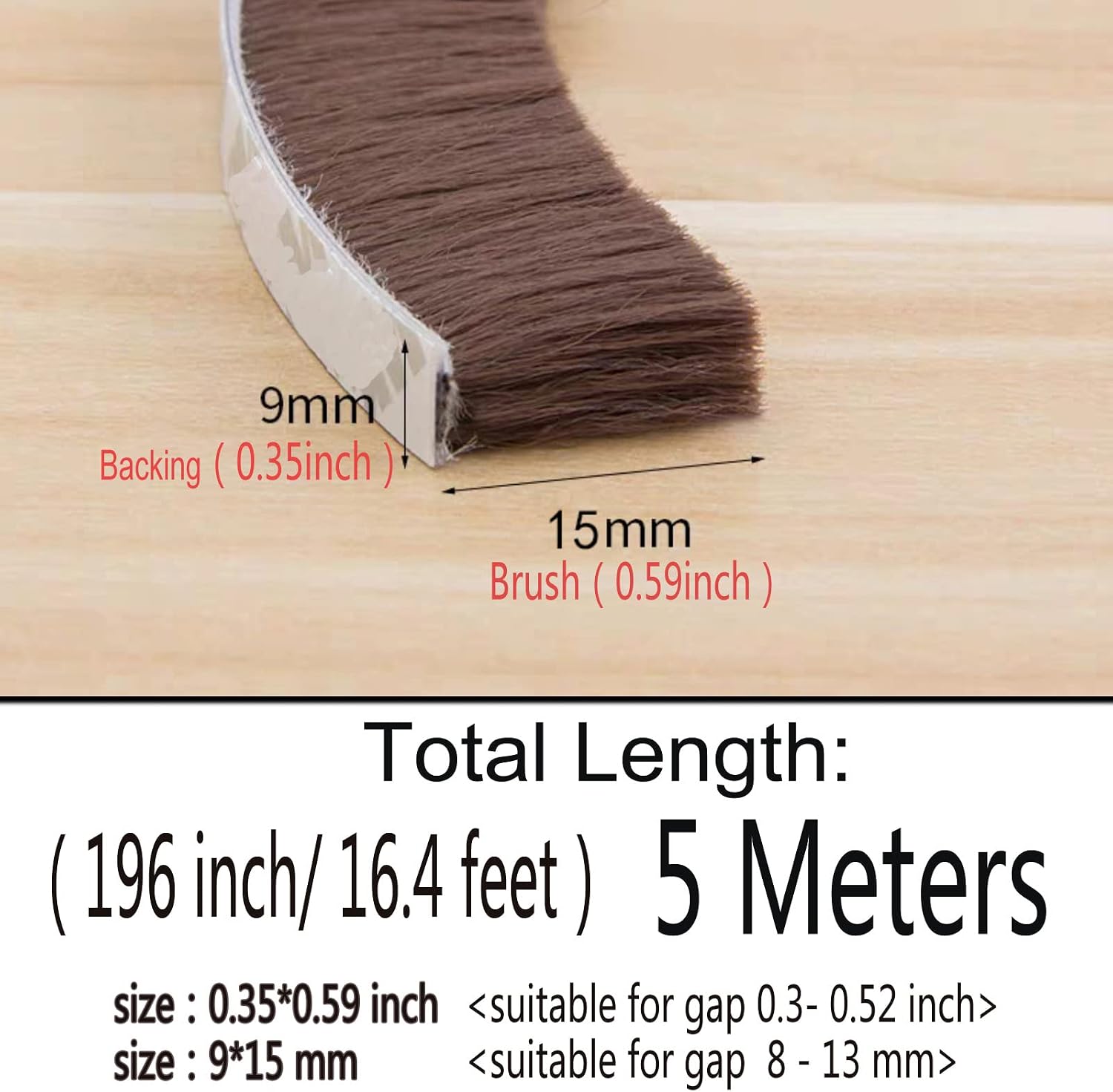 Self-Adhesive Pile Weather Stripping Seal for Sliding Windows and Door Frames, 16.5ft x 11/32 inch, Grey