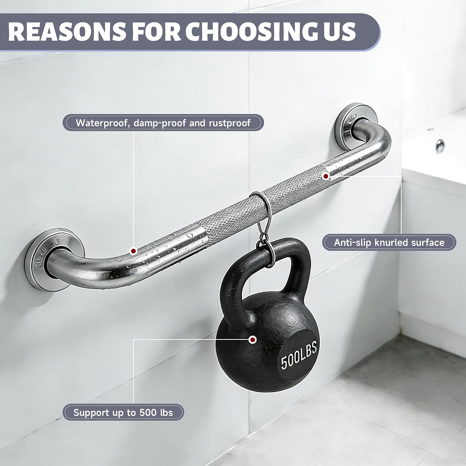 12 Inch Shower Grab Bar 1.25" Dia,Brushed Nickel Anti Slip Bathroom Grab Bar, 304 Stainless Steel Knurled Handicap Grab Bars, Safety Support Handrail,Bath Shower Handle for Elderly Injury Senior