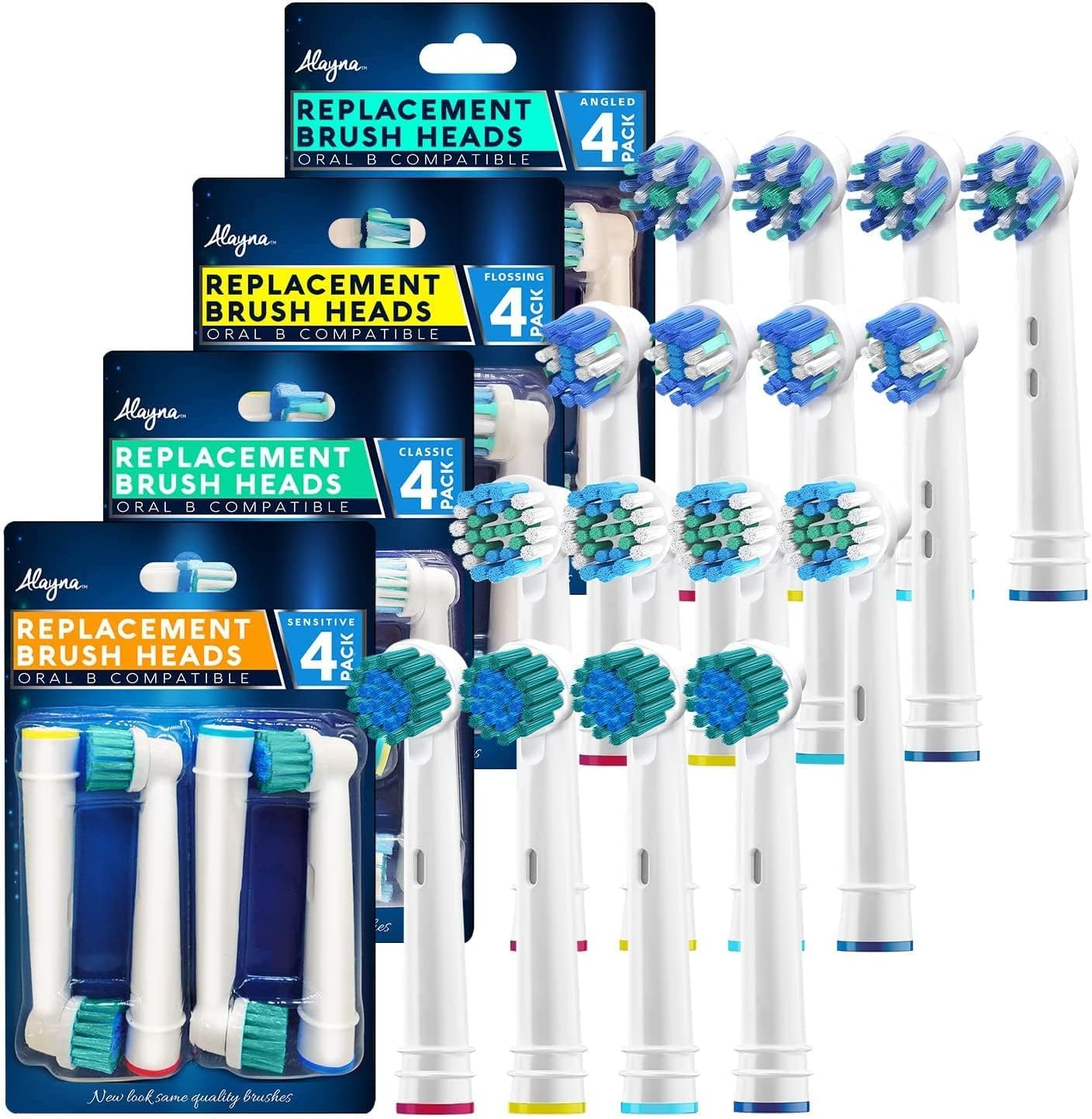 Alayna Assorted Brush Heads Compatible with Oral-B, 16 Pack