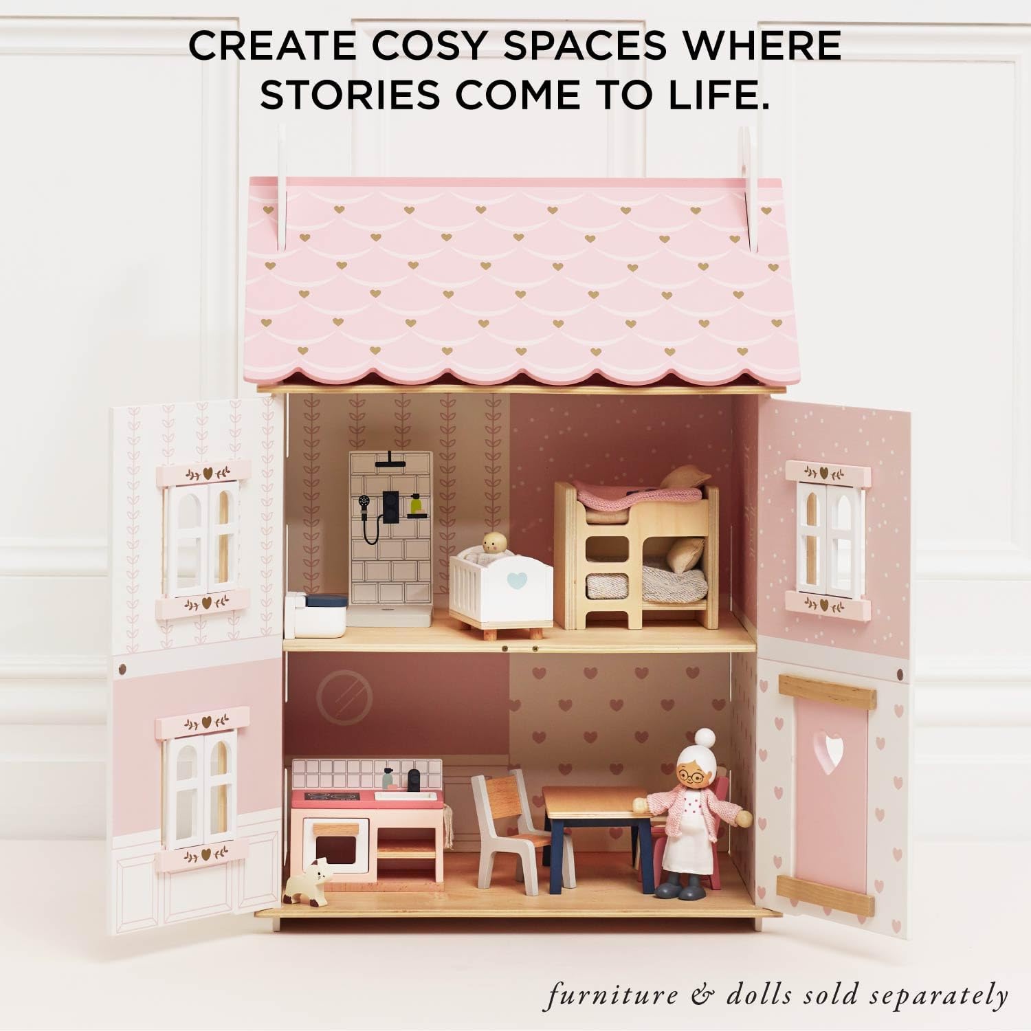 Le Toy Van Iconic Sophie's Large Wooden Doll House | Wooden Iconic Dollshouse, FSC Certified Wood, Plastic Free, Rigorously Safety-Tested