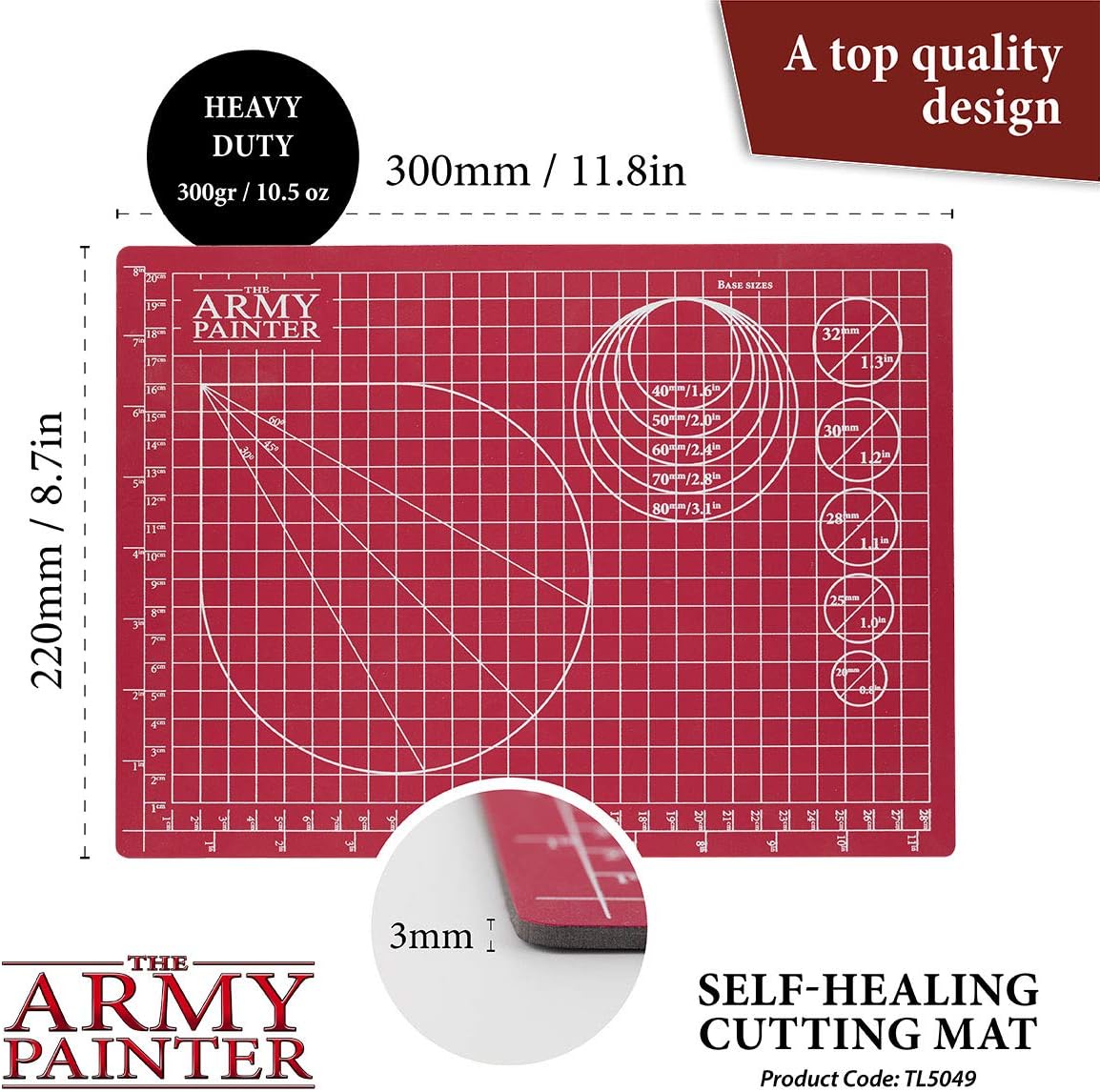 The Army Painter, Self-Healing Cutting Mat, Double Sided PVC Non-Slip, A4 | 3-Ply Gridded Miniature and Model Cutting Board, A4, Tabletop Roleplaying