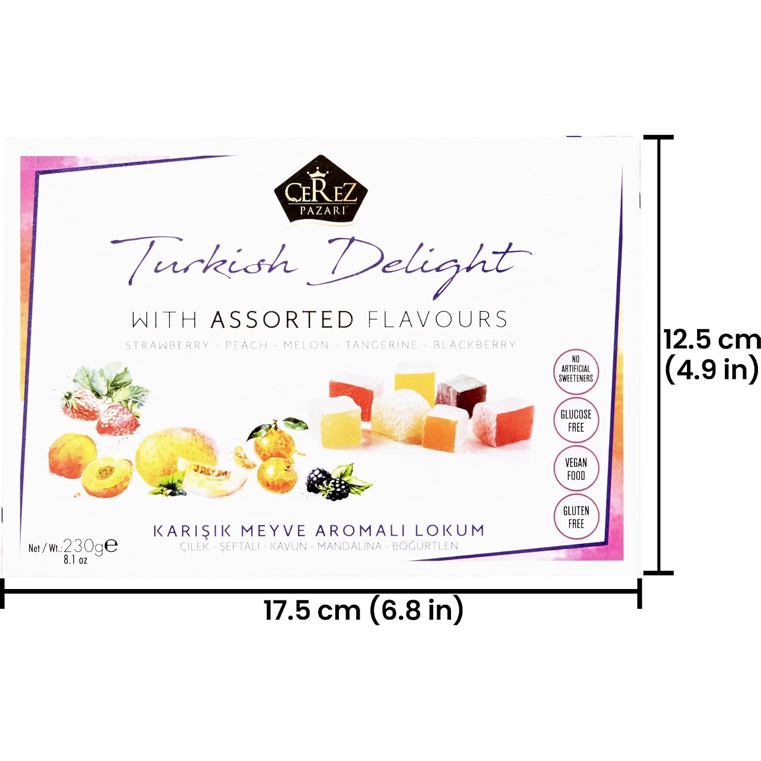 Cerez Pazari Turkish Delight Candy With Assorted Flavors 16 oz, Gourmet Snacks Gift Box