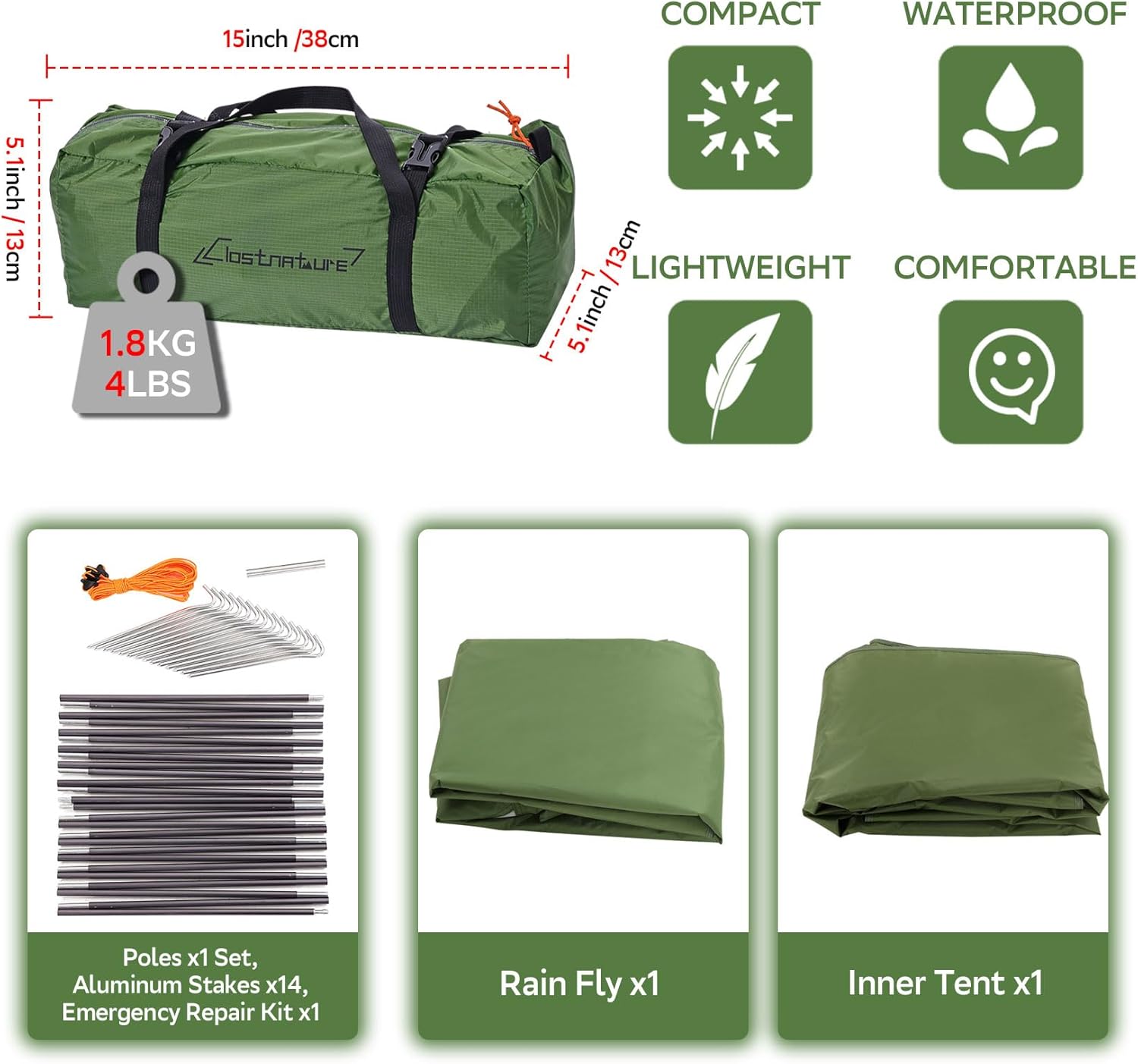 Clostnature 1/2/3/4 Person Lightweight Backpacking Tent, Easy Setup Tent