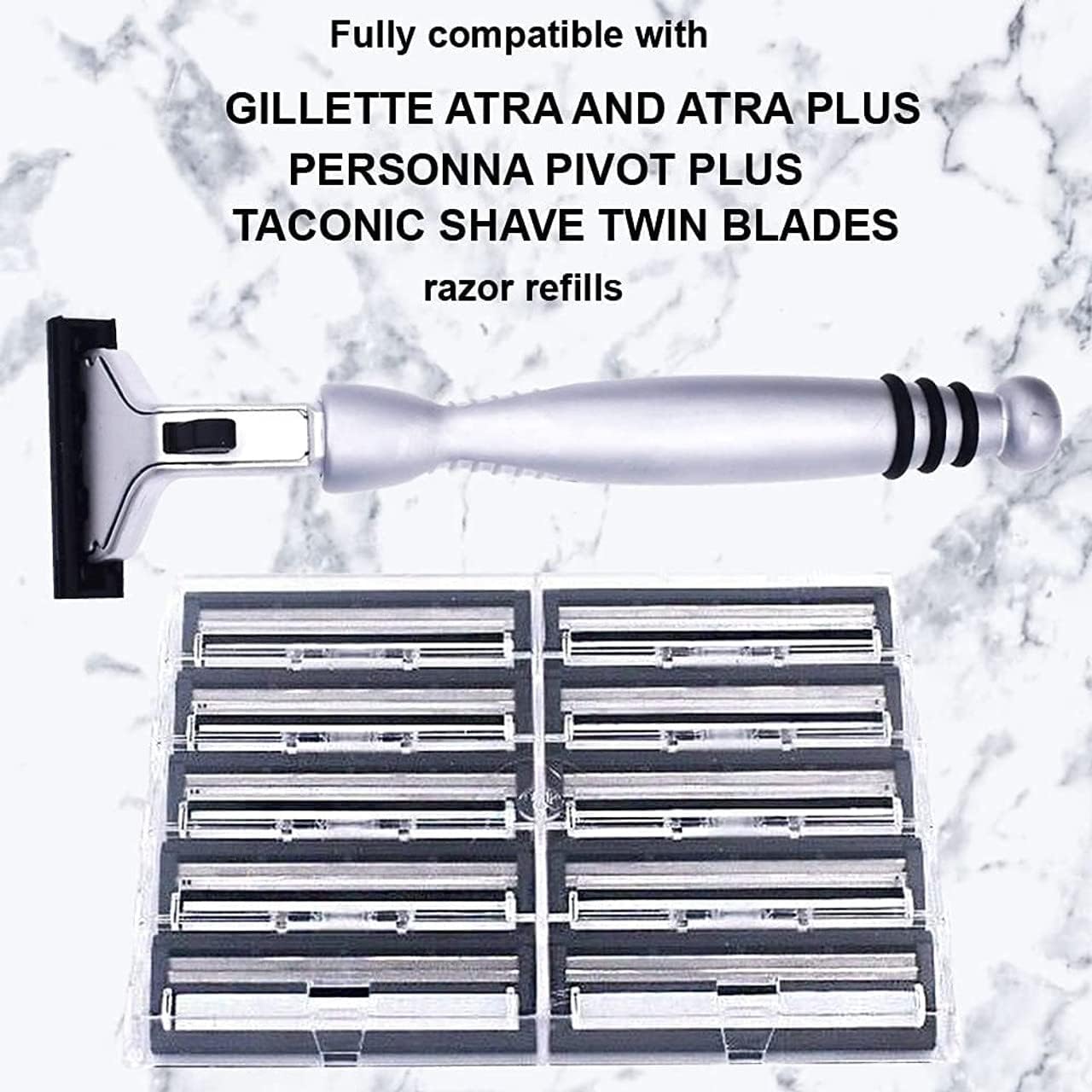 Taconic Heavyweight Atra-Compatible Pivot Razor with 10 Cartridges | All-Metal Chrome Razor Fits Atra-Style Twin Blade Cartridges And Includes 10