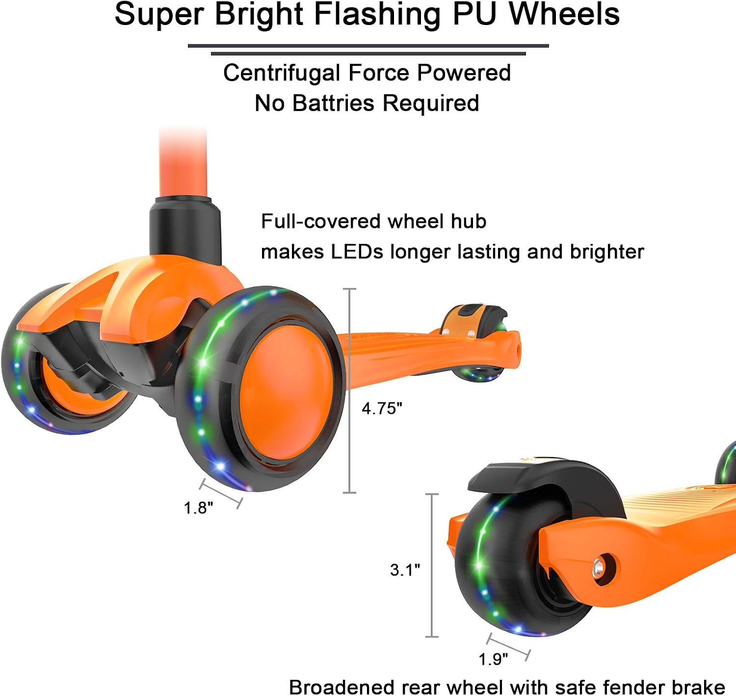 Allek Kick Scooter B03, Lean 'N Glide 3-Wheeled Push Scooter with Extra Wide PU Light-Up Wheels