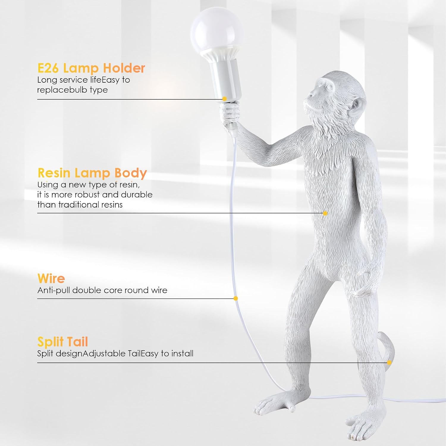 Modern Resin Standing Monkey Table Lamp, Desk Lamp, Animal Lamp, Bedside LED Light for Home Decor, Living Room, Bedroom, Home Office