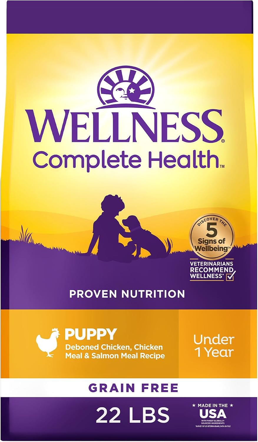 Wellness Complete Health Puppy Dry Dog Food, Grain Free Kibble, Natural, Chicken and Salmon Recipe, 24 lb Bag