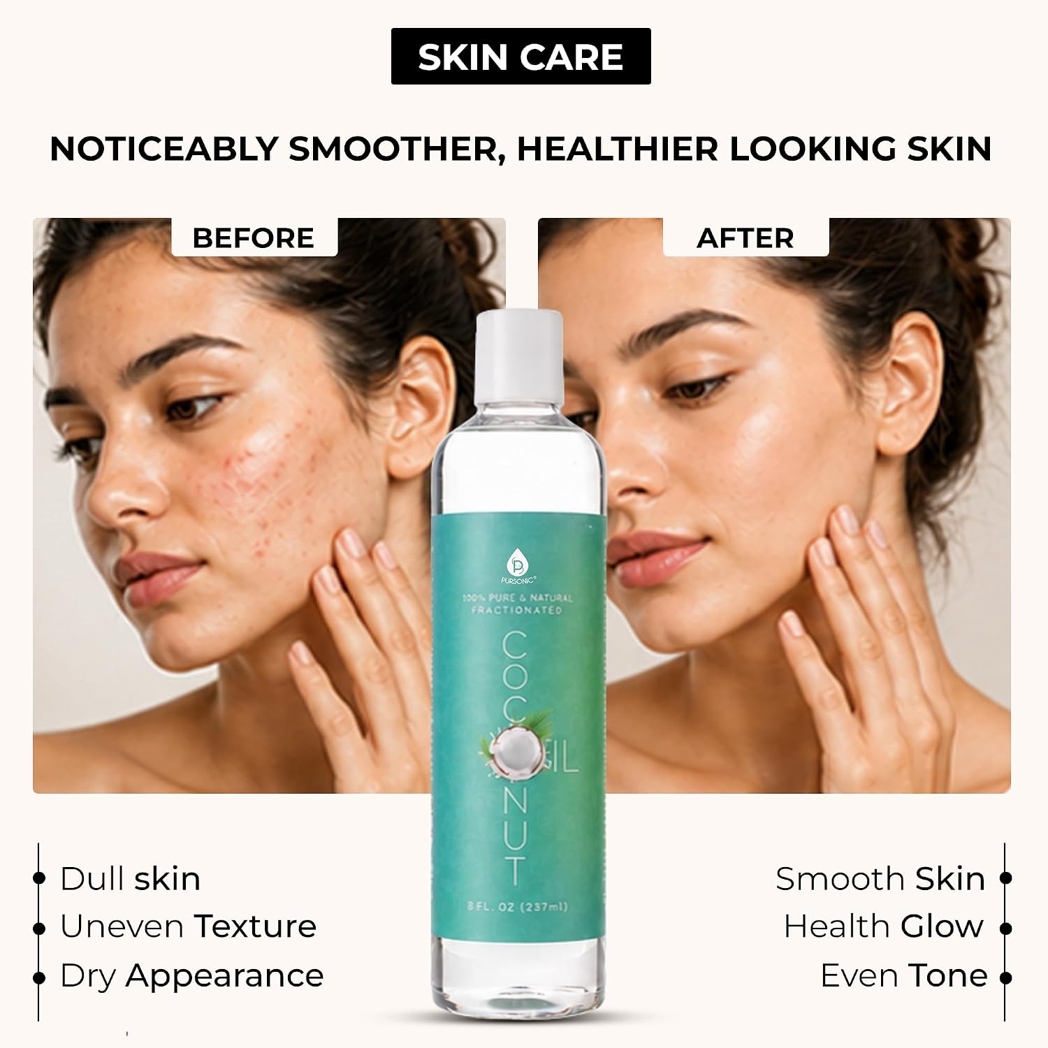 Pursonic Pure Unscented Fractionated Coconut Oil - 16 Oz Multipurpose Oil for Skin, Hair, Body Massage & Makeup Removal - Carrier Oil for Essential Oils and Aromatherapy