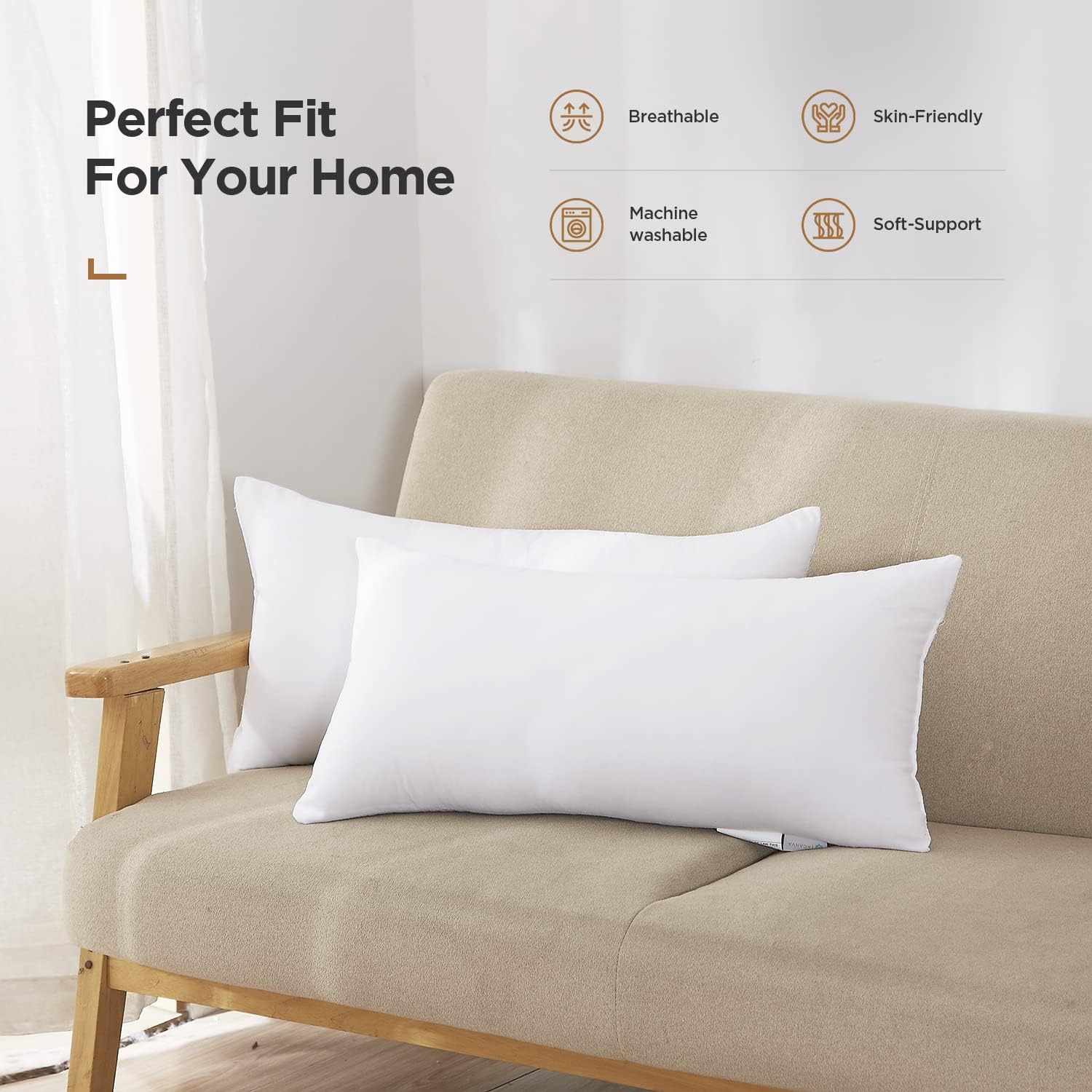 Acanva Polyester Decorative Rectangle Throw Pillow Inserts, Hypoallergenic Form Stuffer Cushion Sham Filler, 16x26, White, 1 Count (Pack of 1)