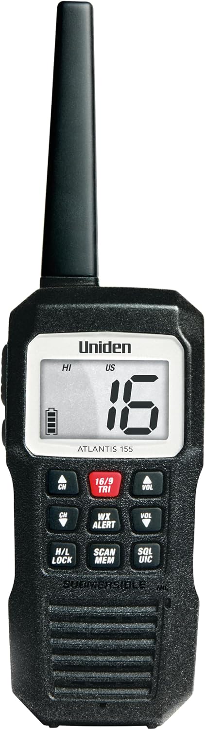Uniden Atlantis 155 Handheld Two-Way VHF Marine Radio, Floating IPX8 Submersible Waterproof, Dual-Color Screen