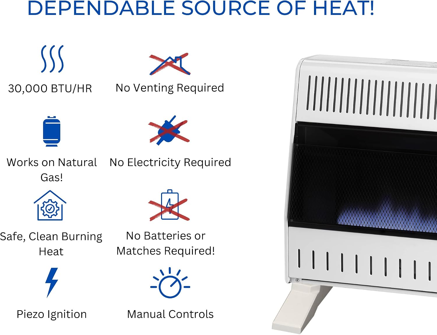 ProCom Heating Natural Gas Ventless Blue Flame Heater With Base Feet - 10,000 BTU, Manual Control - Model# MN100HBA-B